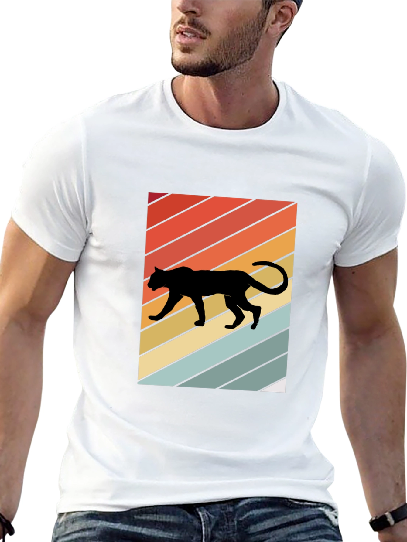 Retro Panther T-Shirt: Black Crew Neck Tee