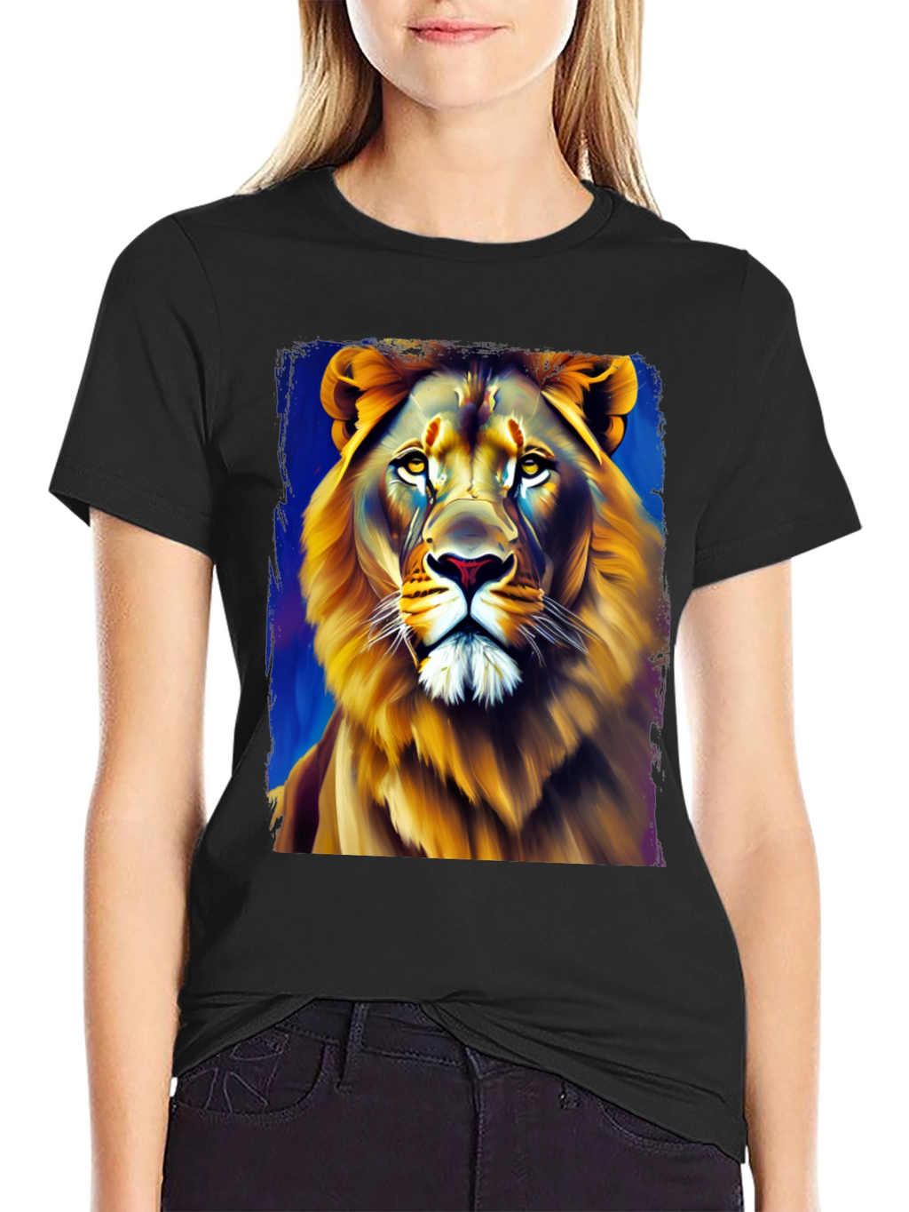 Lion Graphic Print Crew Neck T-Shirt