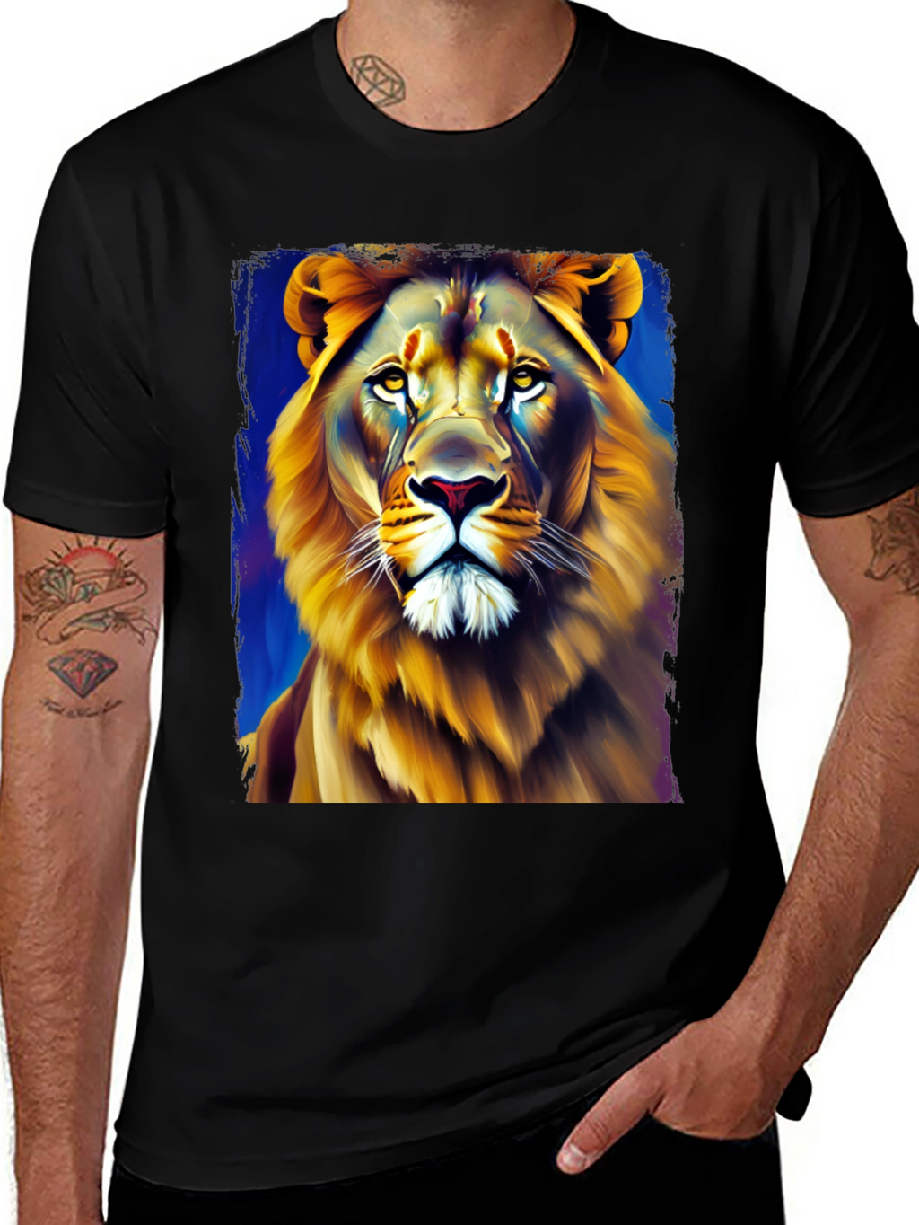 Lion Graphic Print Crew Neck T-Shirt