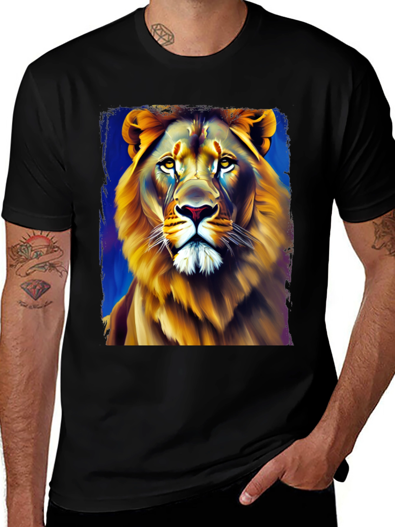 Lion Graphic Print Crew Neck T-Shirt