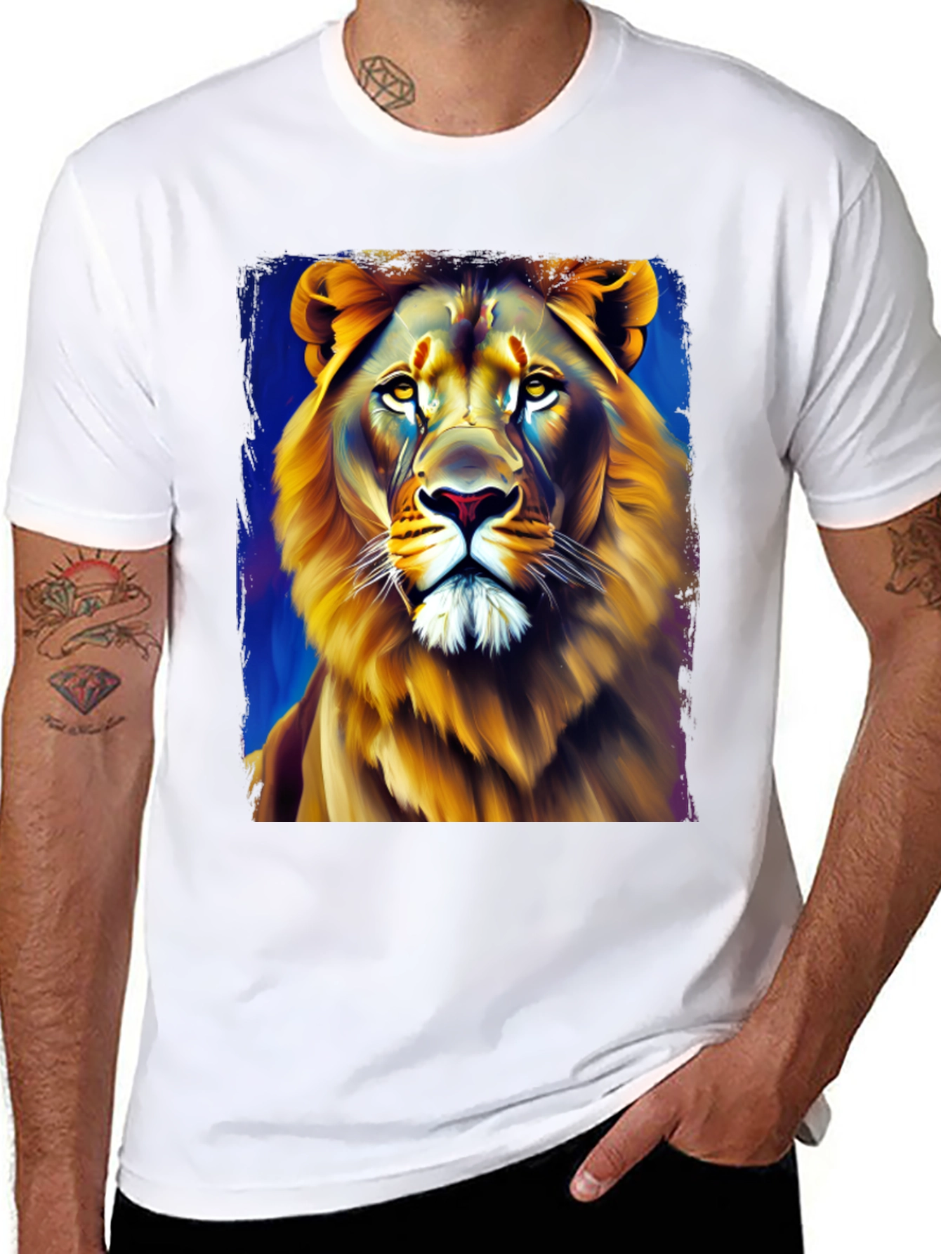 Lion Graphic Print Crew Neck T-Shirt