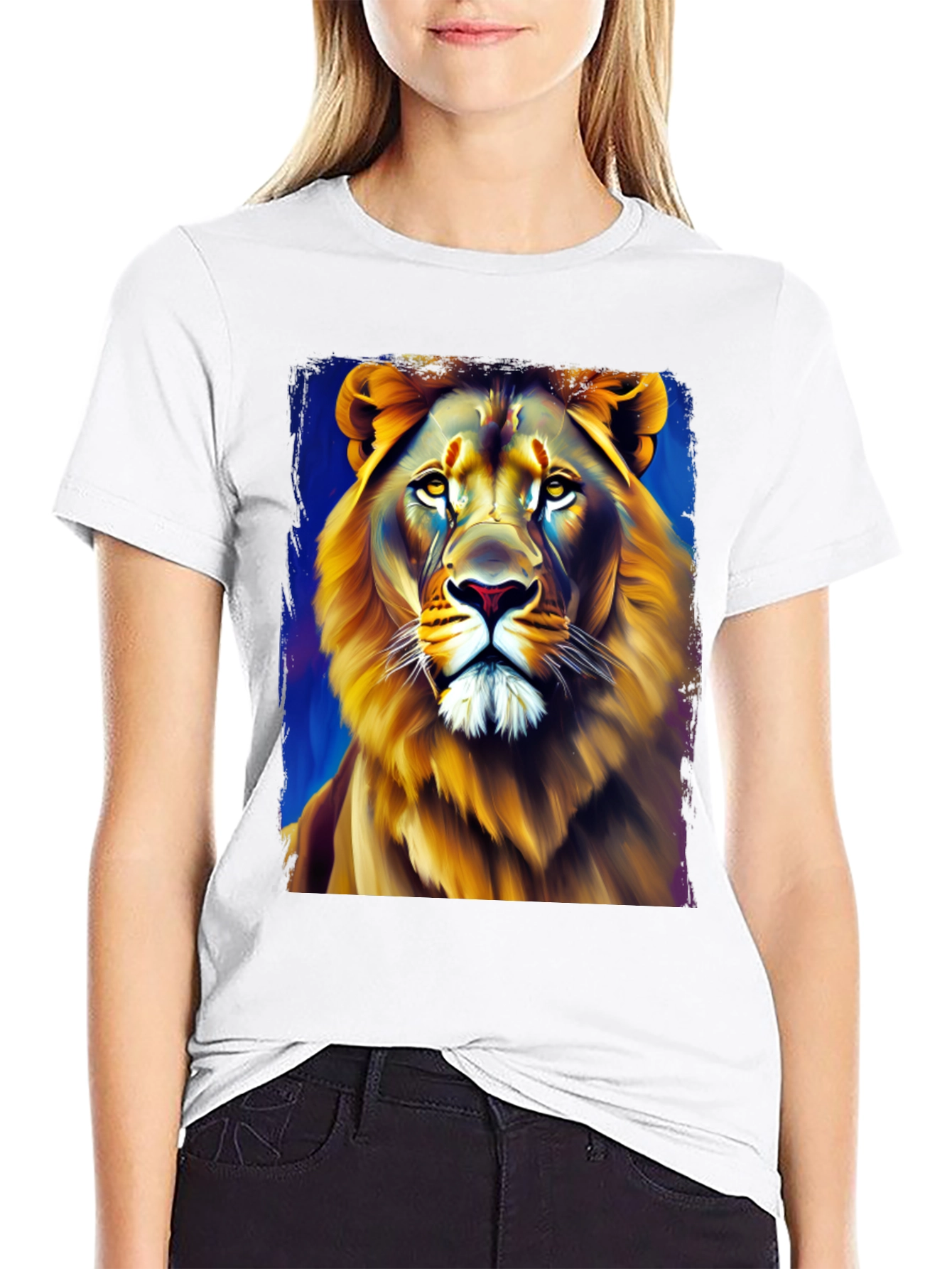 Lion Graphic Print Crew Neck T-Shirt