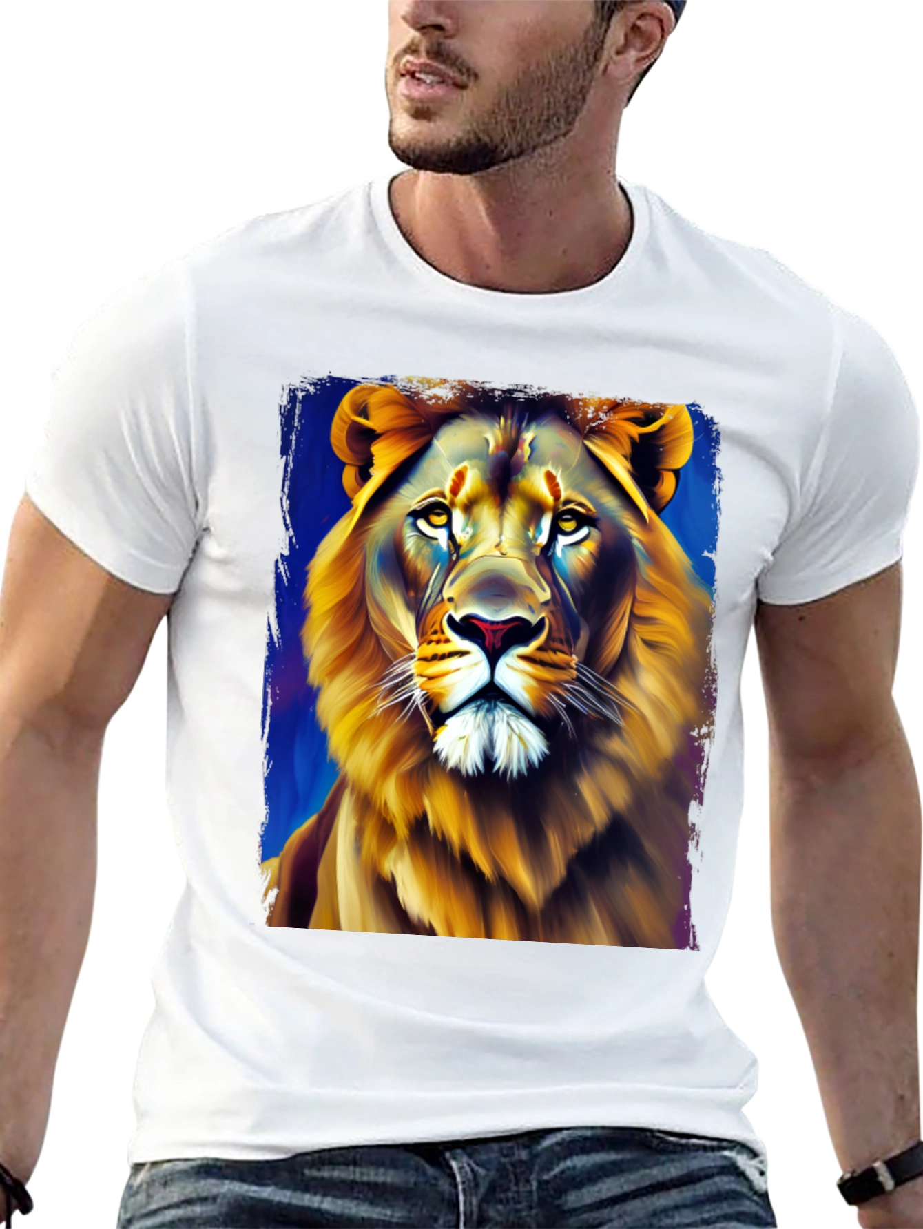 Lion Graphic Print Crew Neck T-Shirt