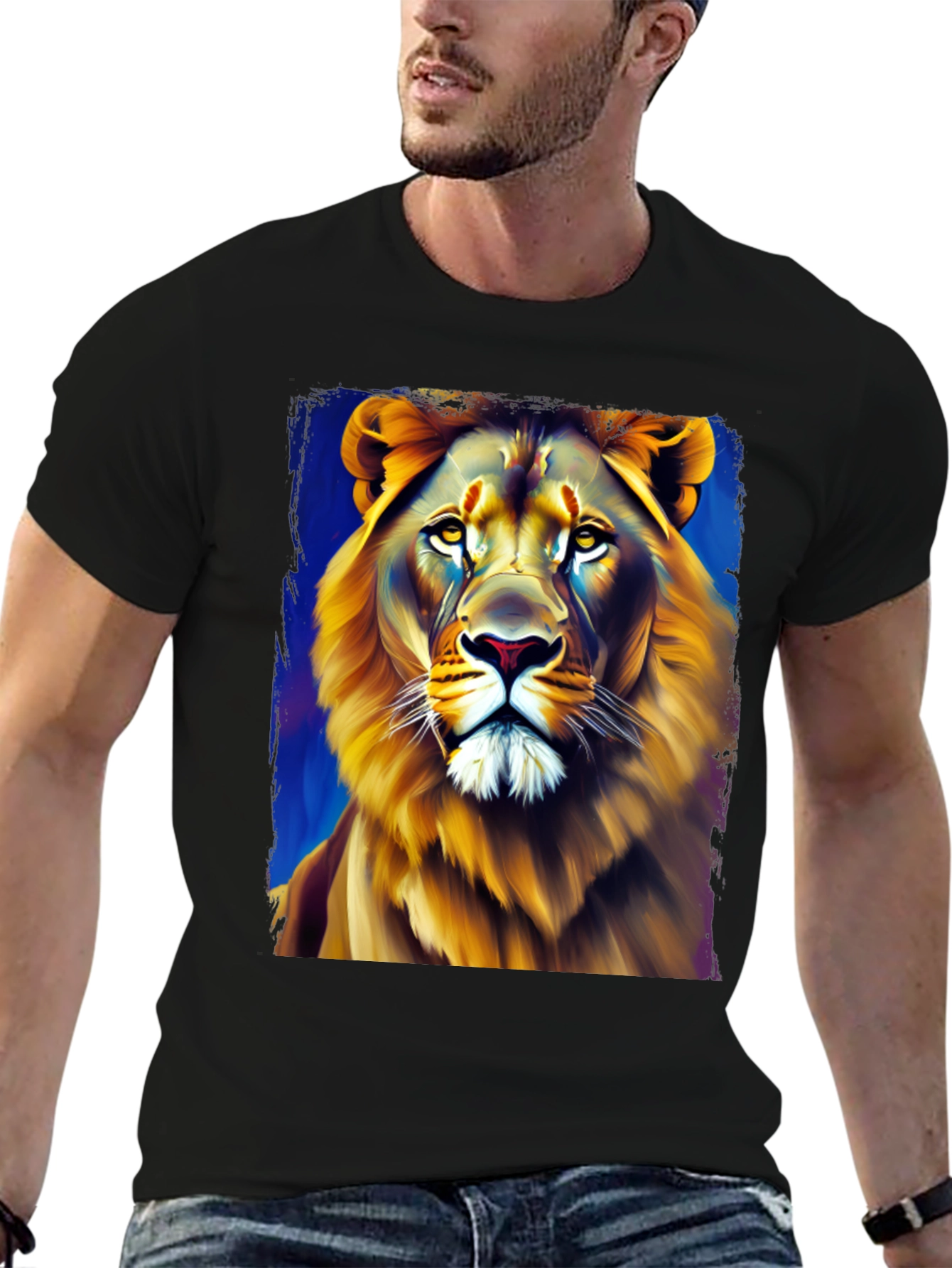 Lion Graphic Print Crew Neck T-Shirt