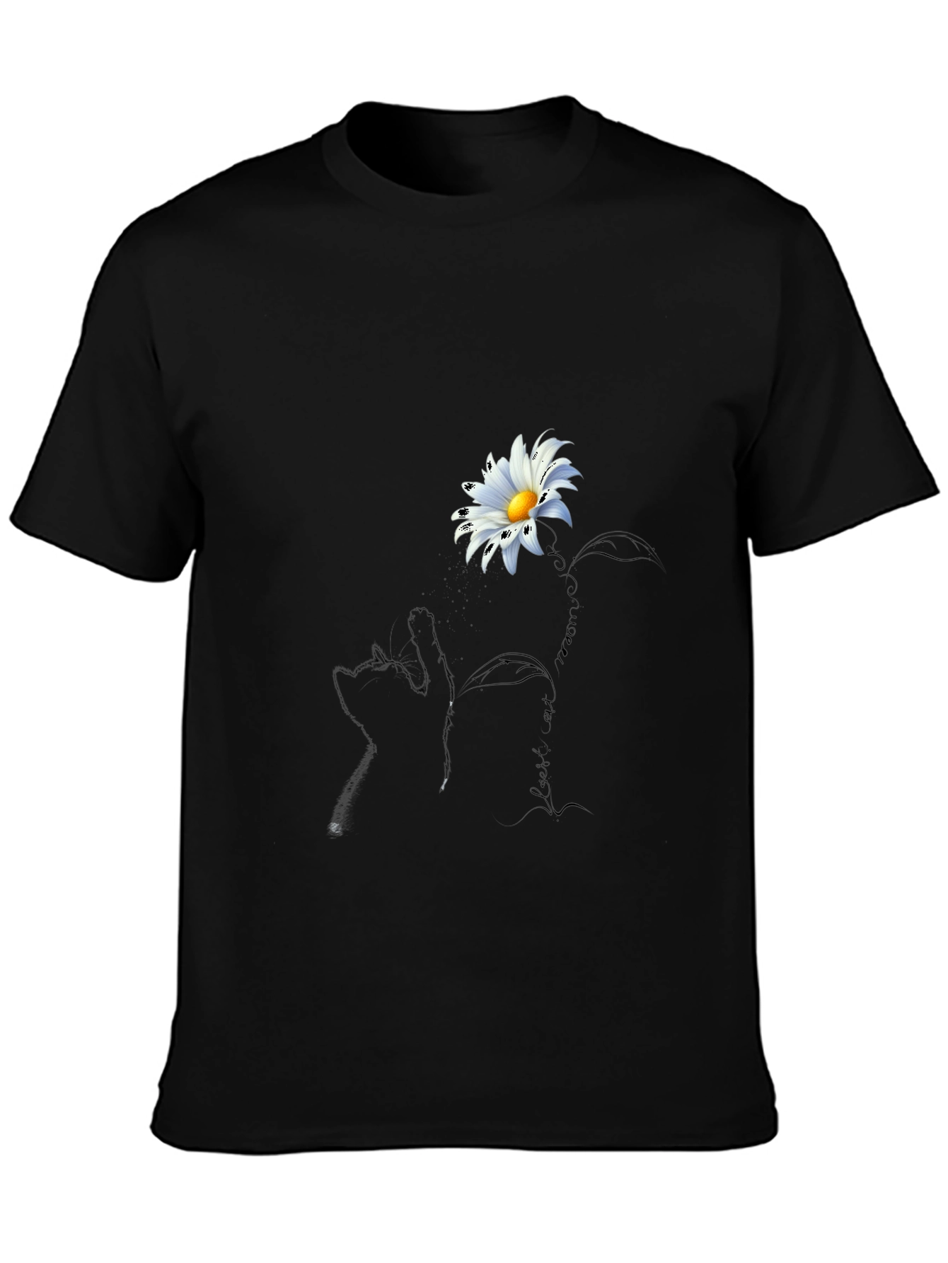 Daisy Cat T-Shirt - Black Crew Neck Tee