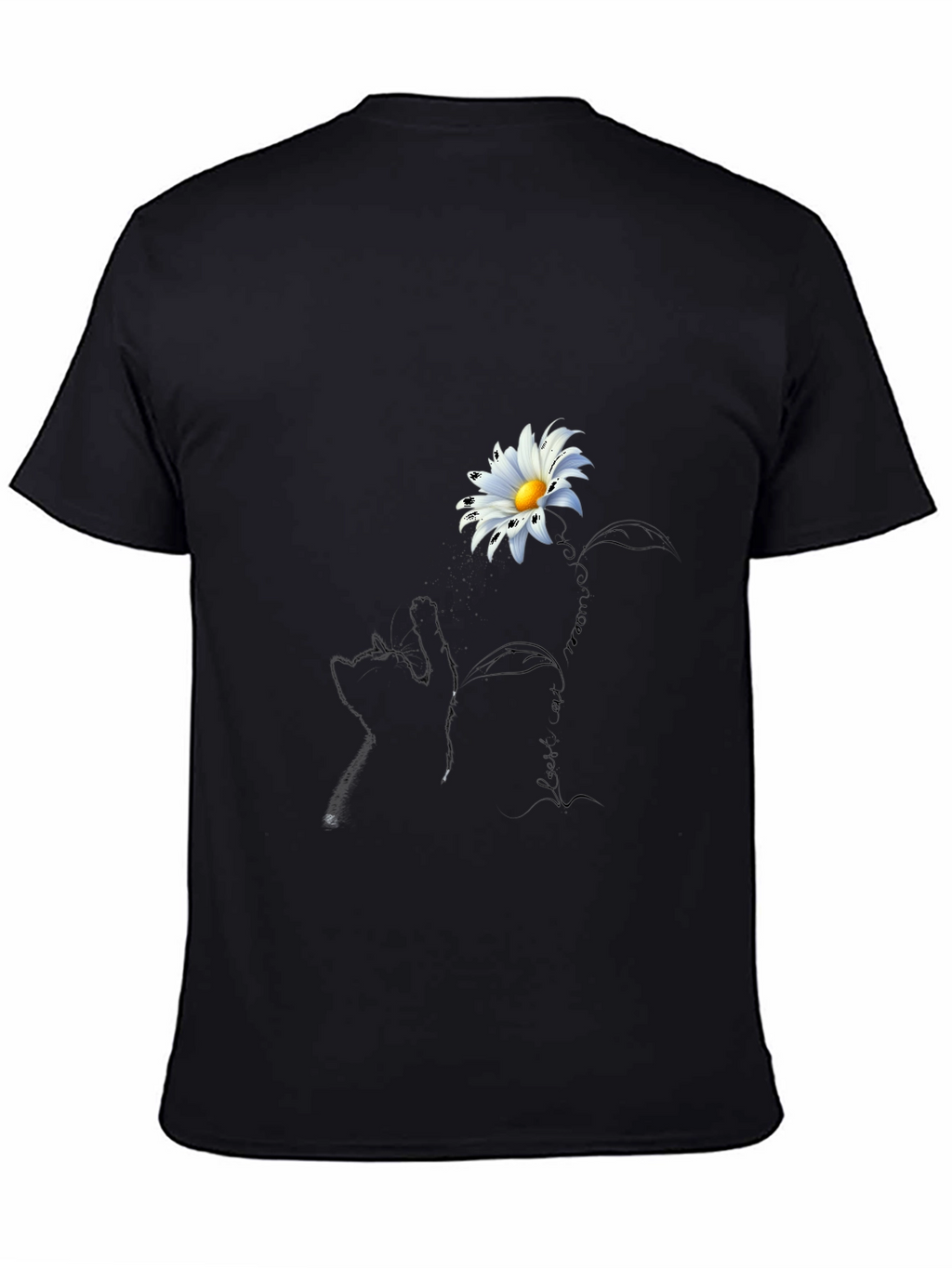 Daisy Cat T-Shirt - Black Crew Neck Tee