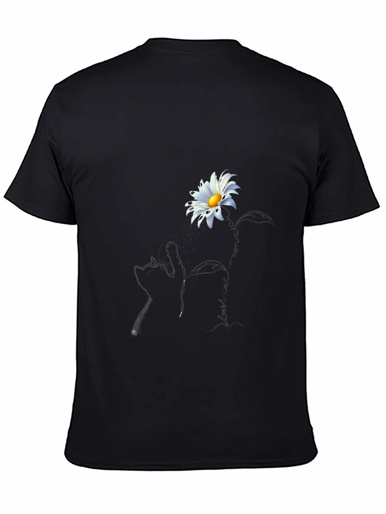 Daisy Cat T-Shirt - Black Crew Neck Tee