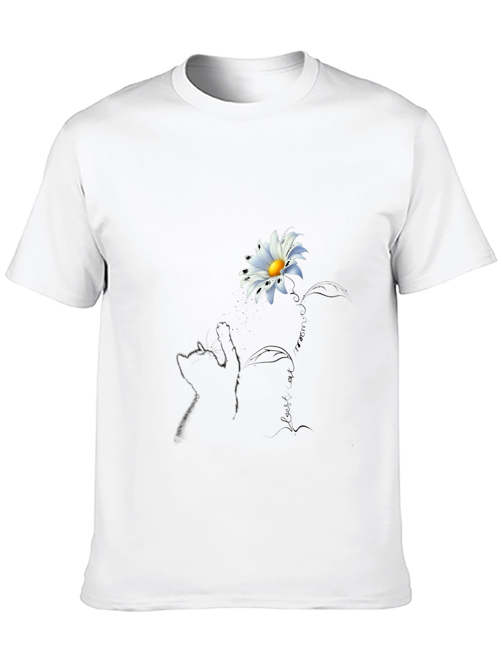 Daisy Cat T-Shirt - Black Crew Neck Tee