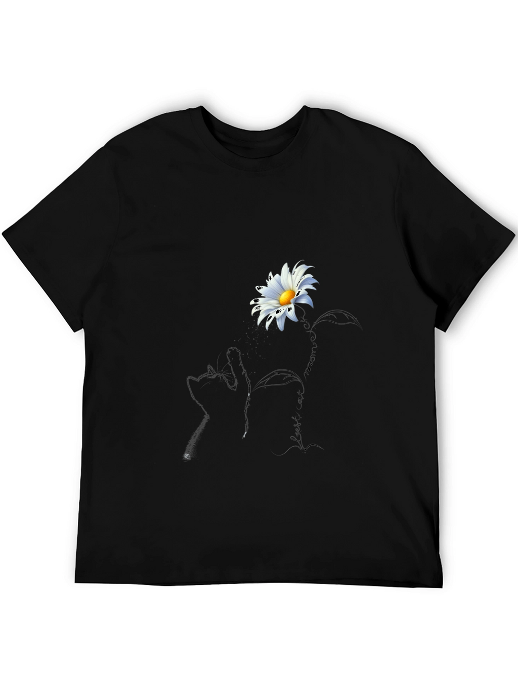 Daisy Cat T-Shirt - Black Crew Neck Tee