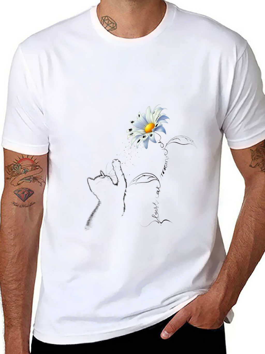 Daisy Cat T-Shirt - Black Crew Neck Tee