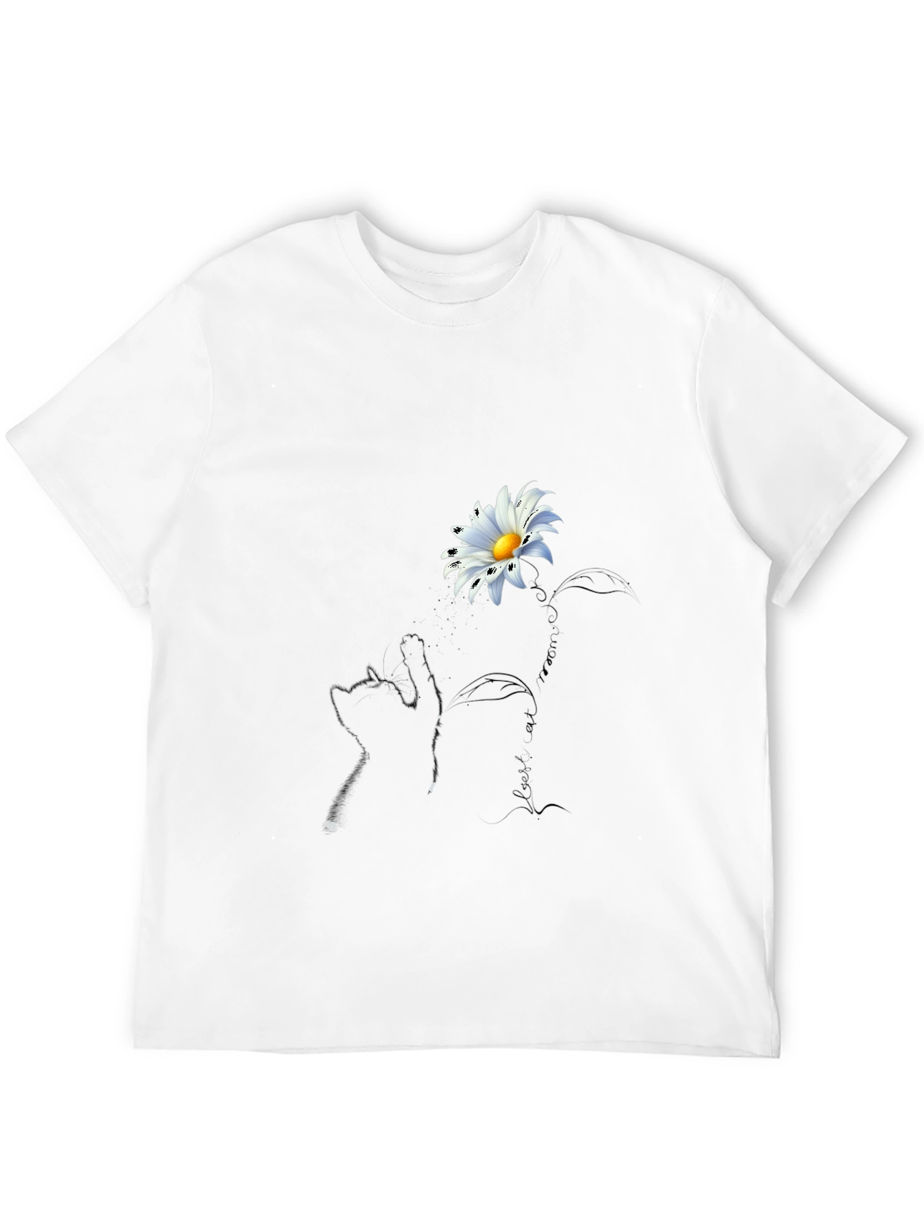 Daisy Cat T-Shirt - Black Crew Neck Tee