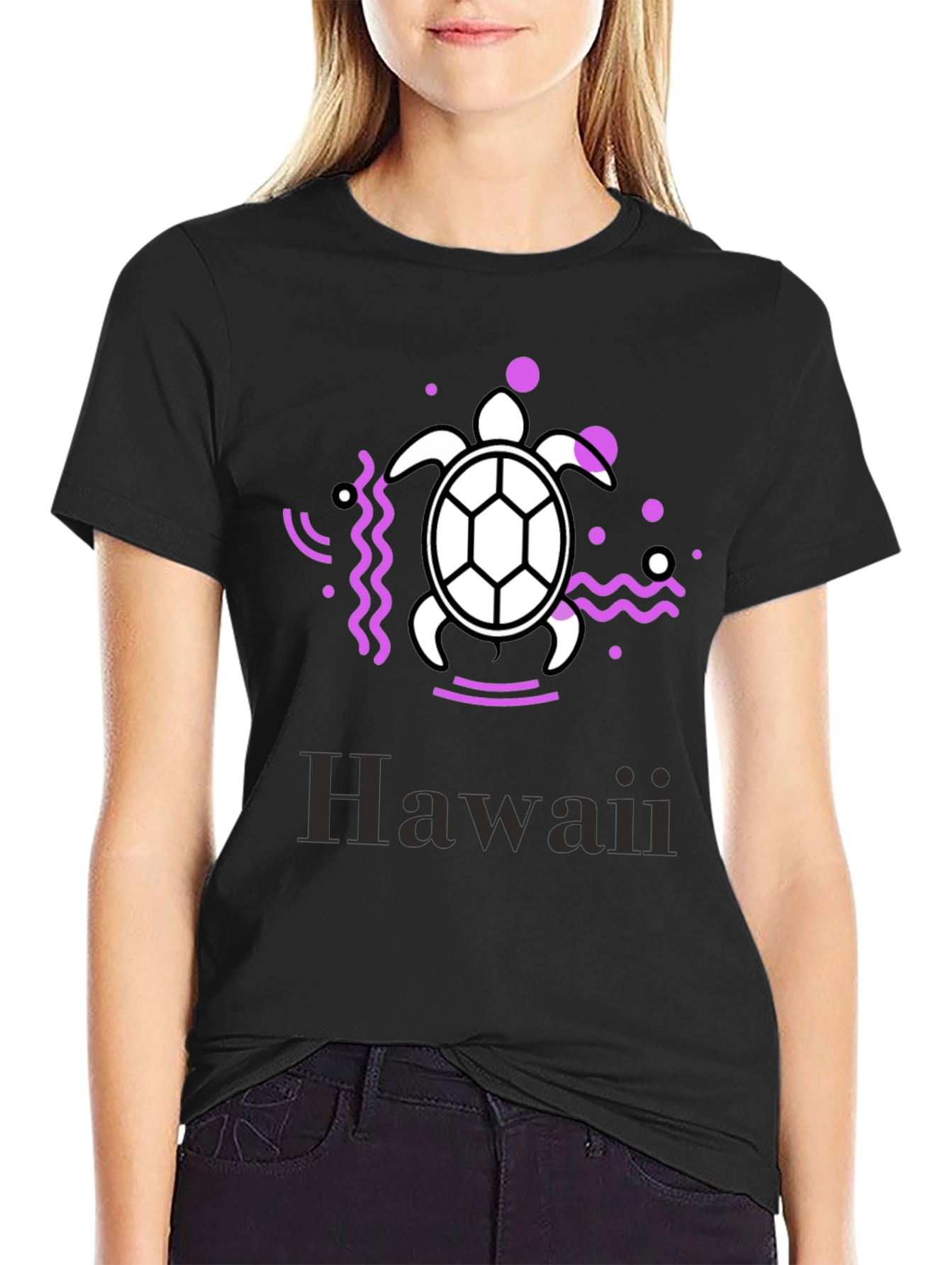 Hawaii Turtle Graphic Tee - Black Casual T-Shirt