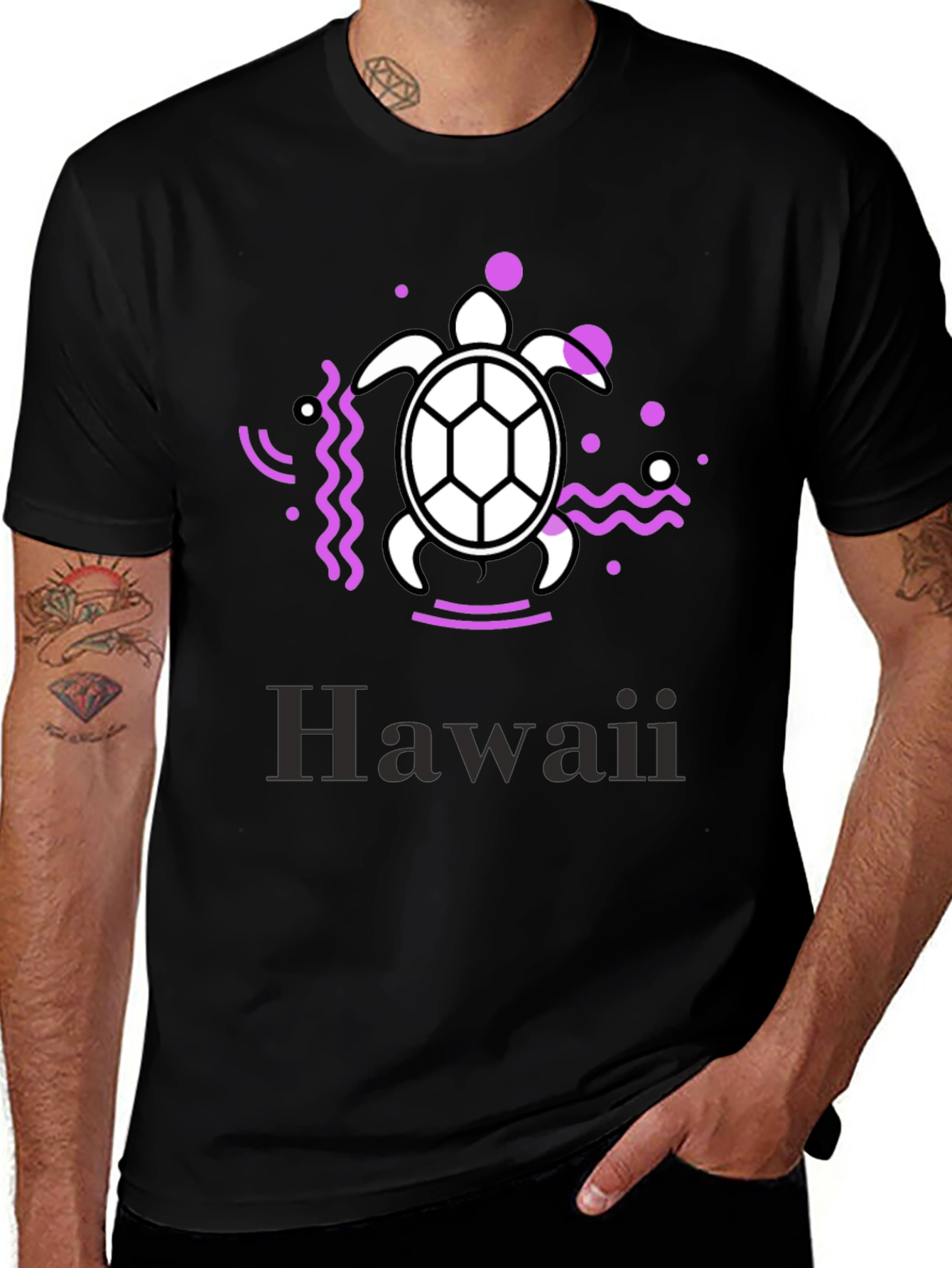 Hawaii Turtle Graphic Tee - Black Casual T-Shirt