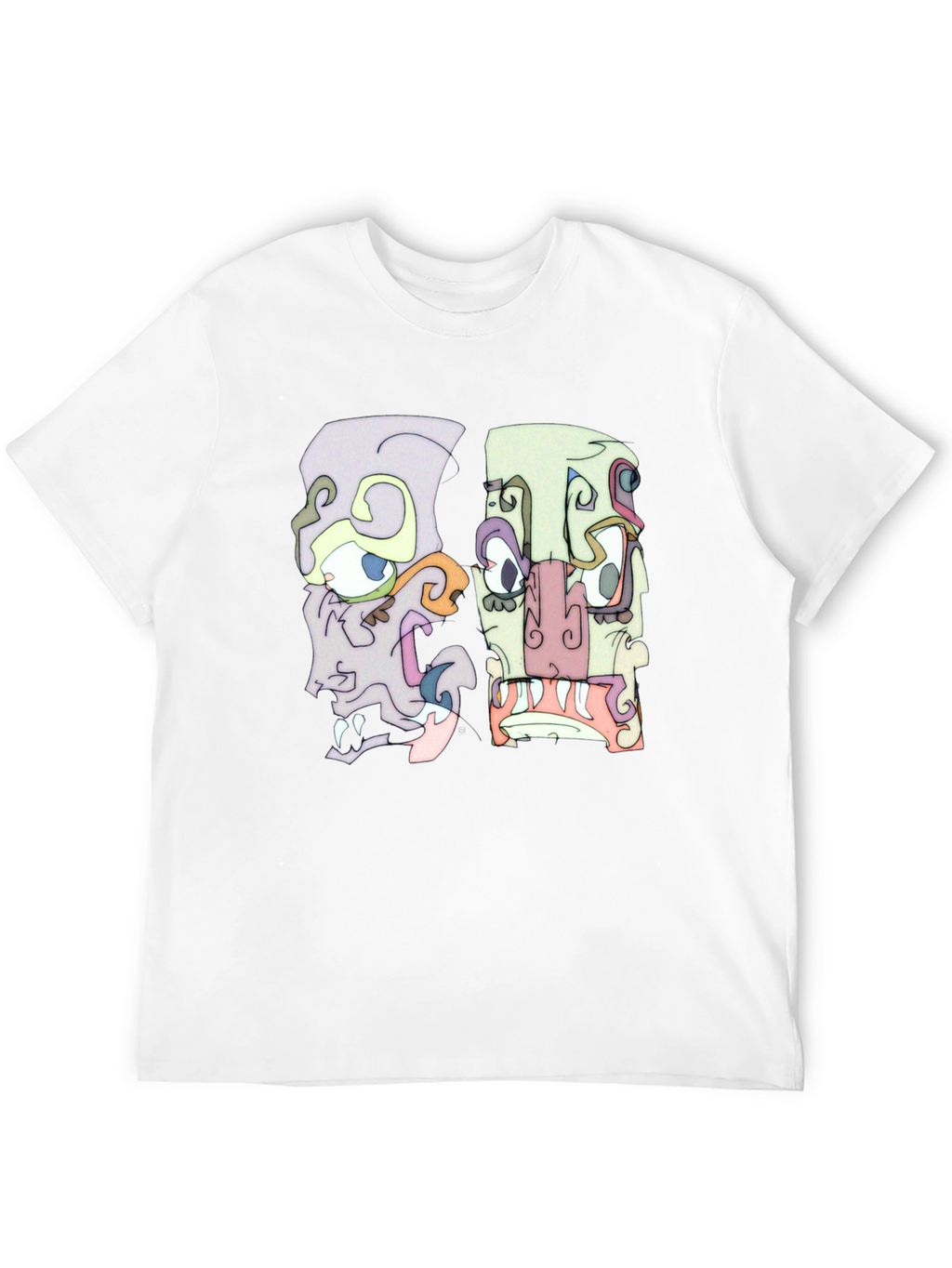 Abstract Faces Graphic Tee - Black Crew Neck T-Shirt
