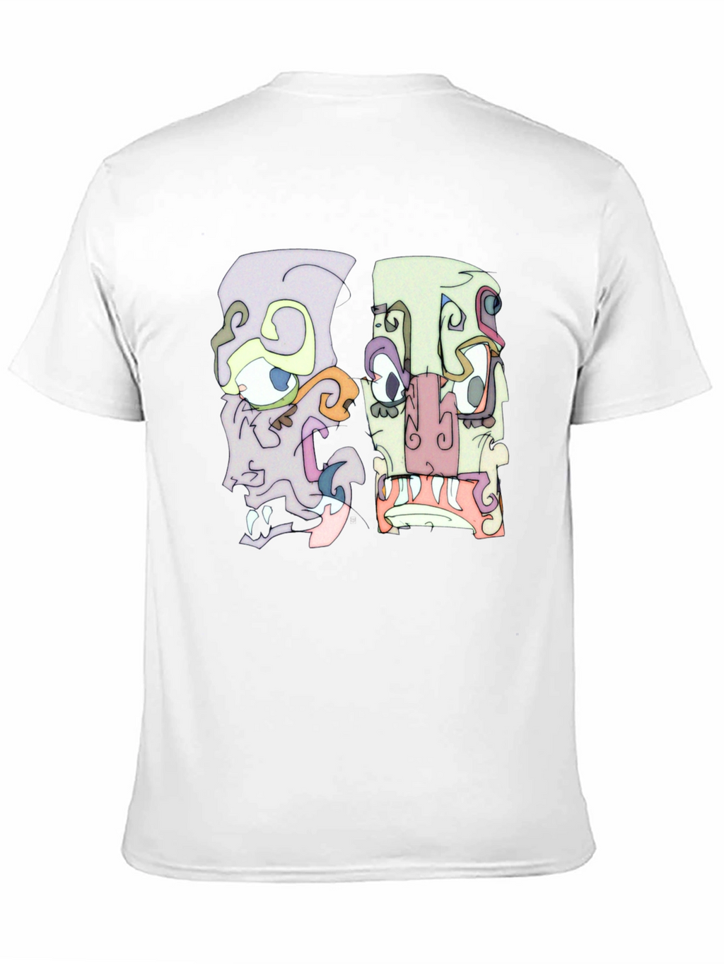 Abstract Faces Graphic Tee - Black Crew Neck T-Shirt
