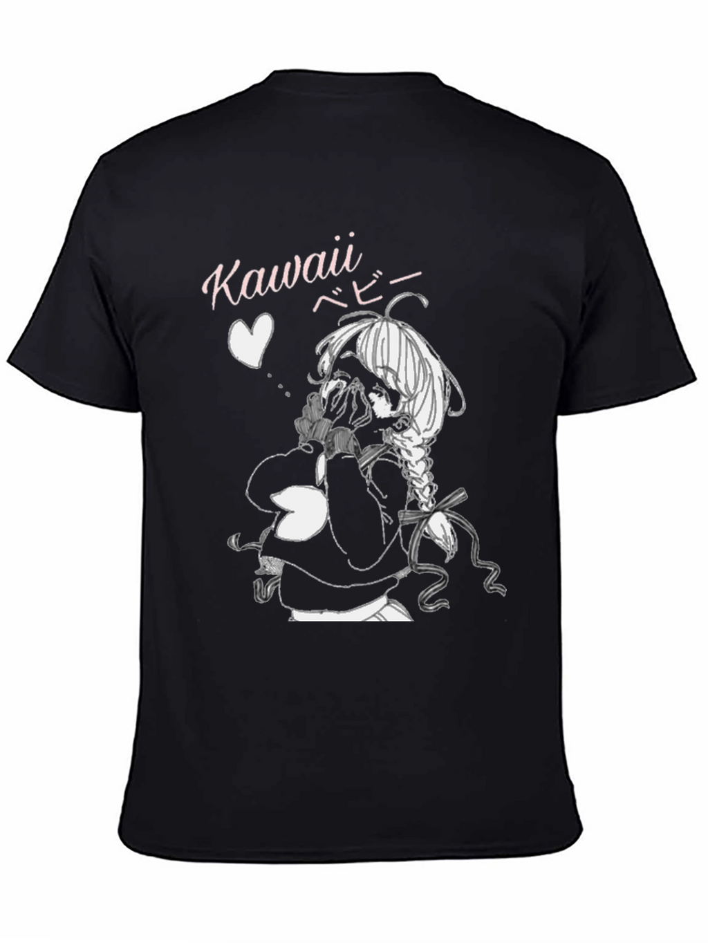 Kawaii Anime Girl Graphic Tee - Black