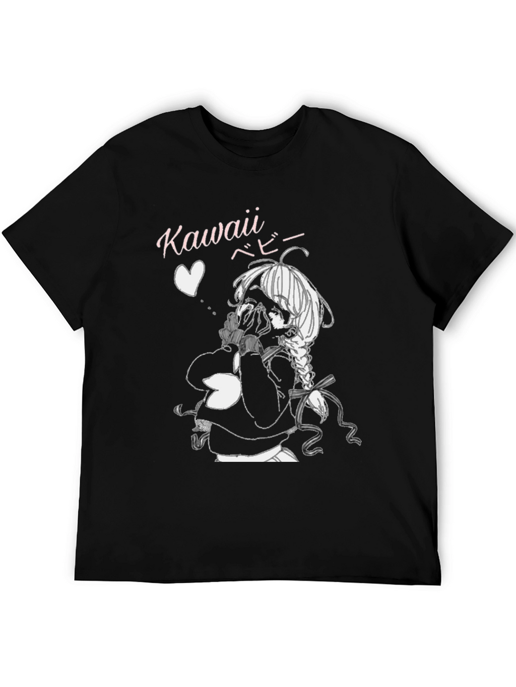 Kawaii Anime Girl Graphic Tee - Black