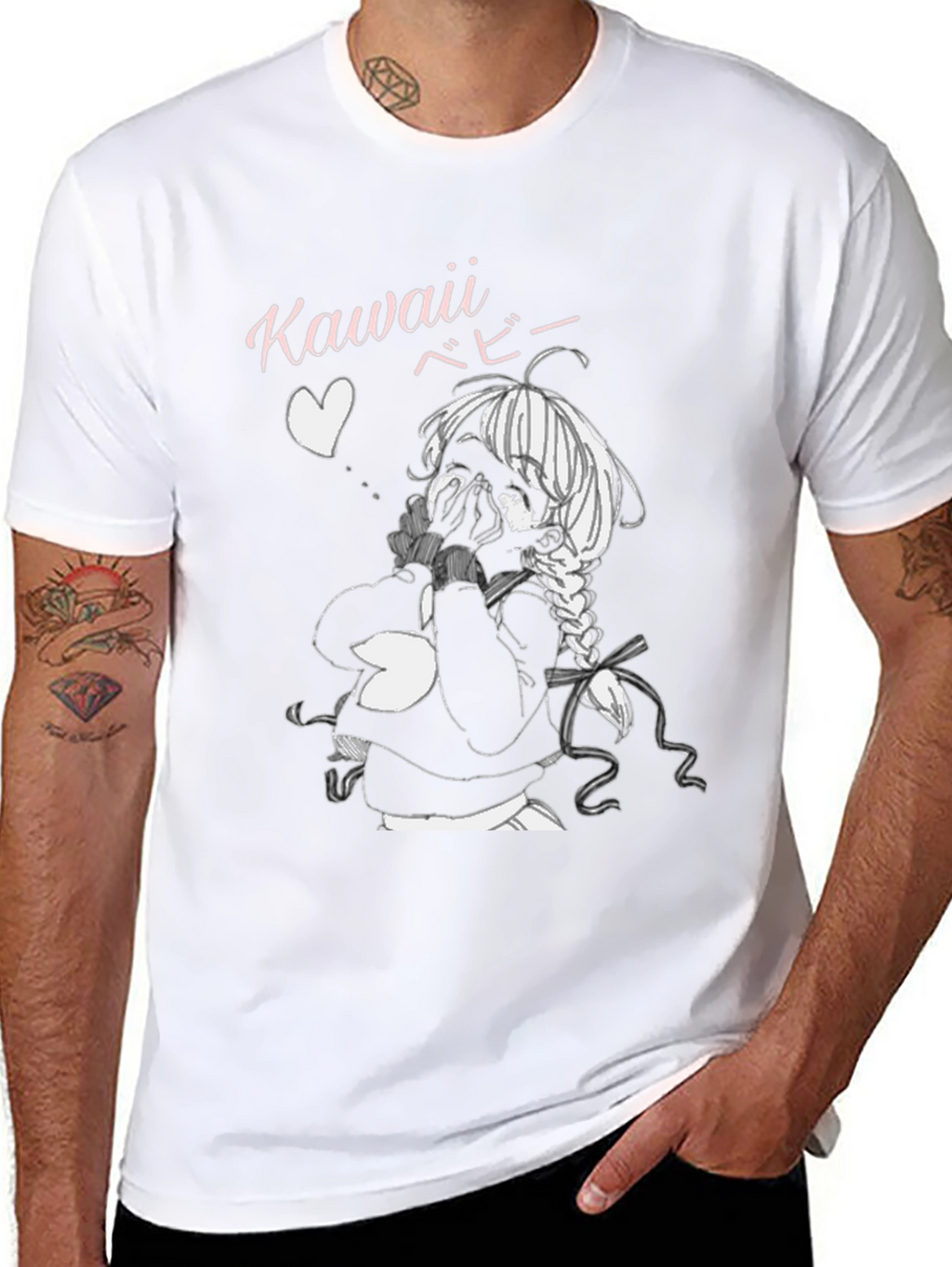 Kawaii Anime Girl Graphic Tee - Black