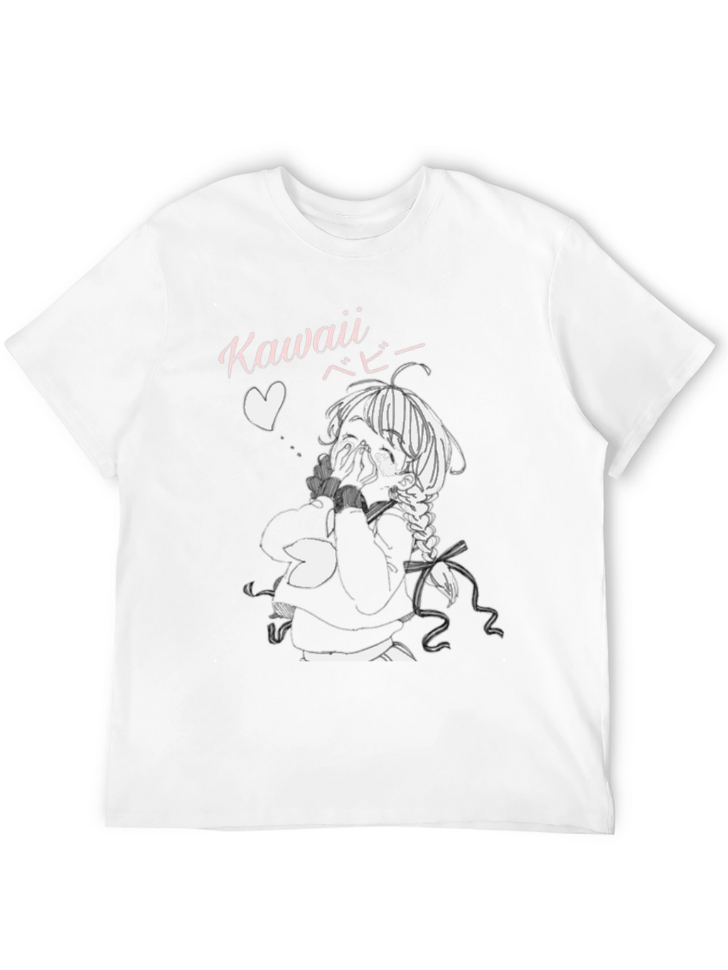 Kawaii Anime Girl Graphic Tee - Black