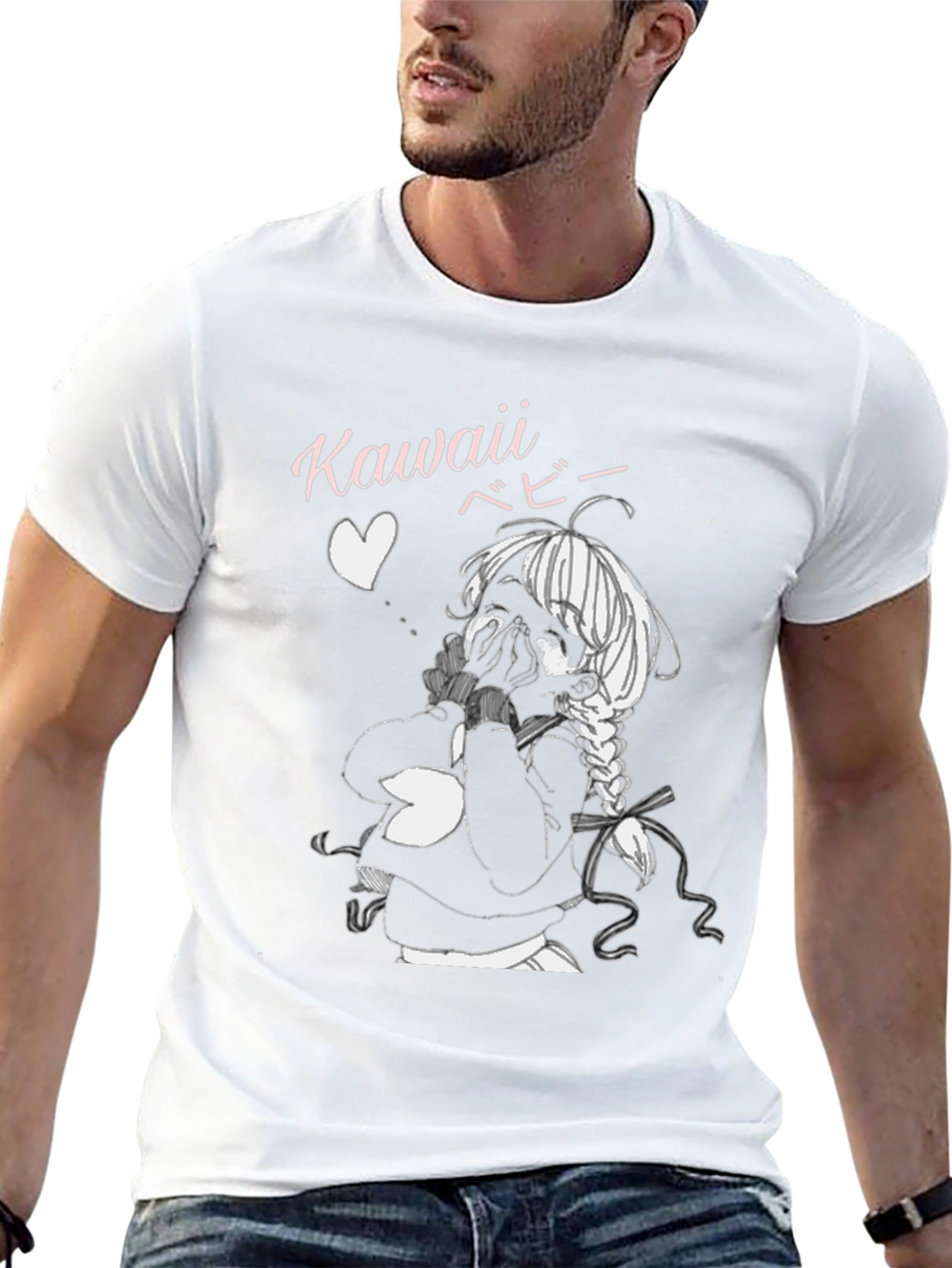 Kawaii Anime Girl Graphic Tee - Black