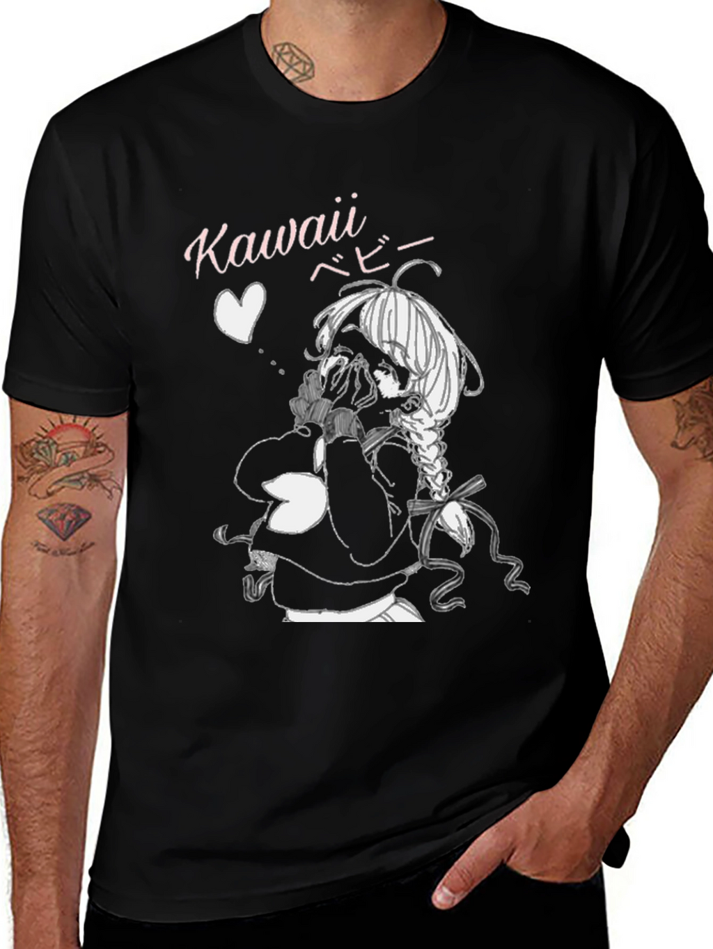 Kawaii Anime Girl Graphic Tee - Black