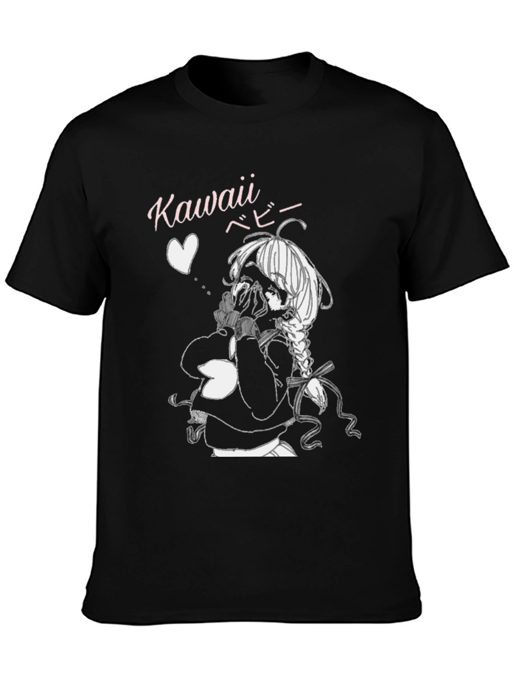 Kawaii Anime Girl Graphic Tee - Black