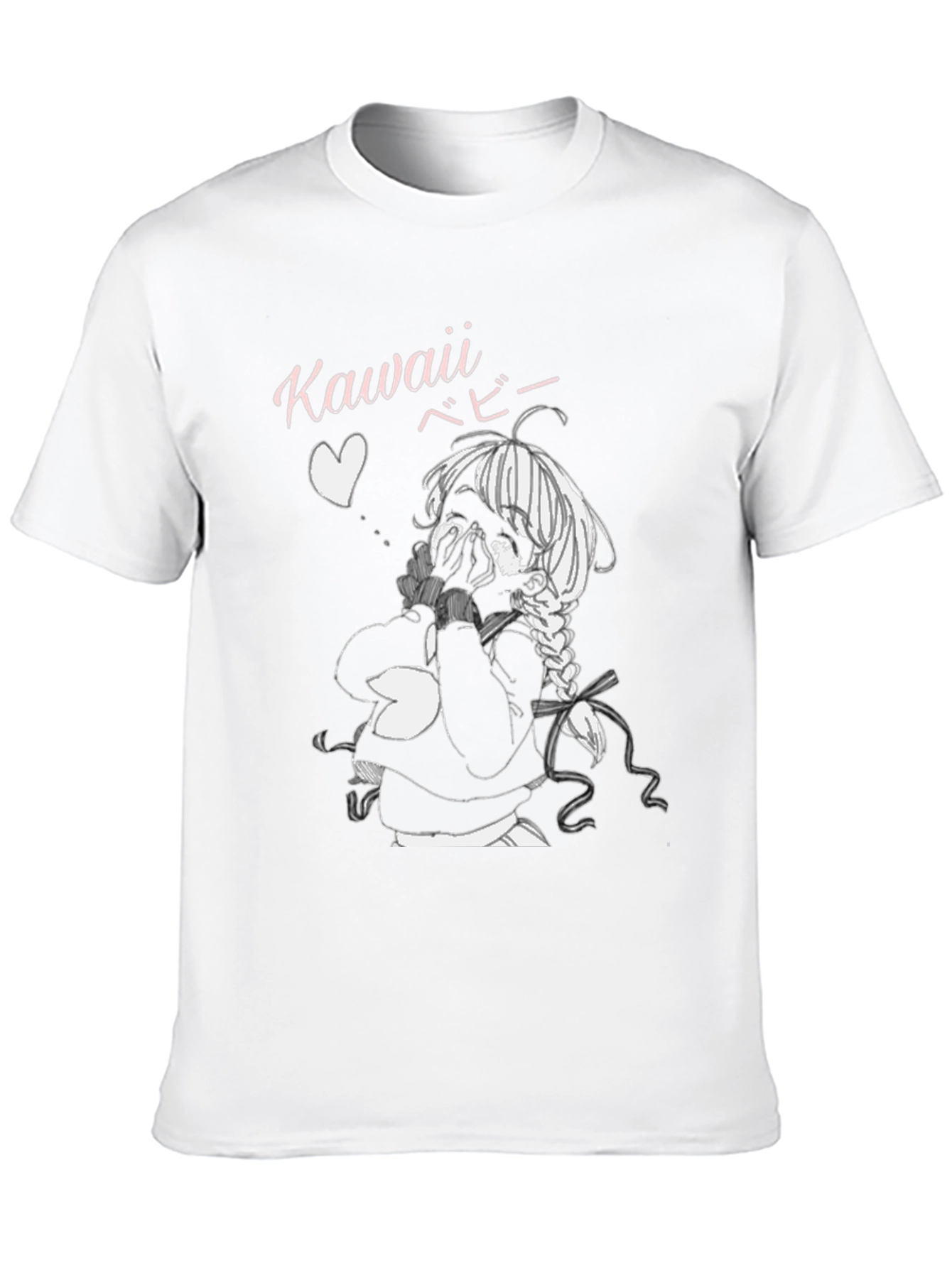 Kawaii Anime Girl Graphic Tee - Black