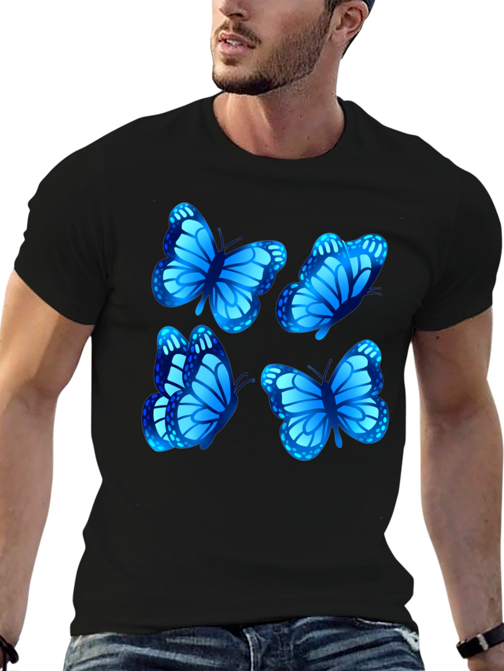 Butterfly Graphic Tee - Stylish Mens Black T-Shirt