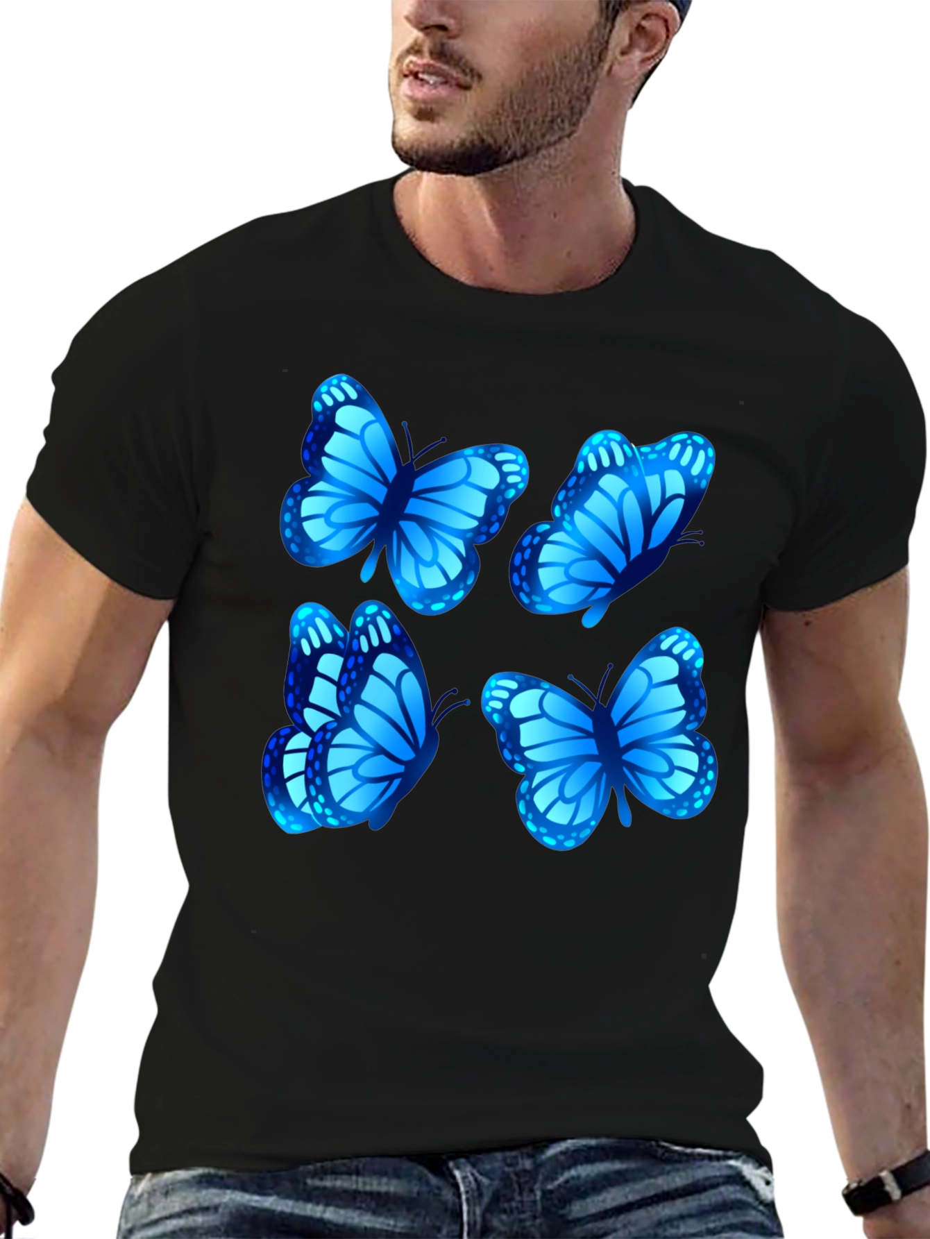 Butterfly Graphic Tee - Stylish Mens Black T-Shirt