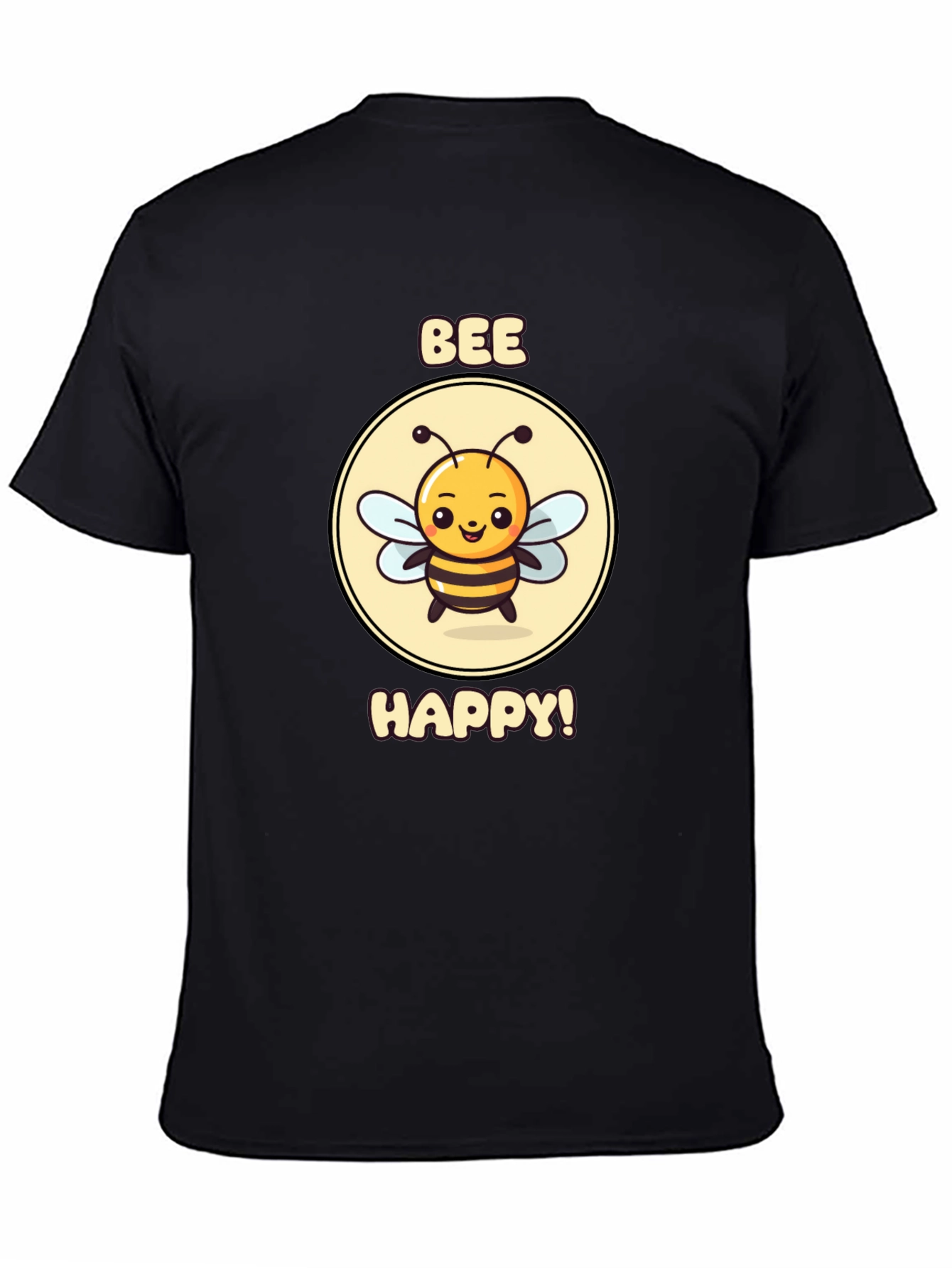 Bee Happy Graphic Tee - Black Cotton T-Shirt