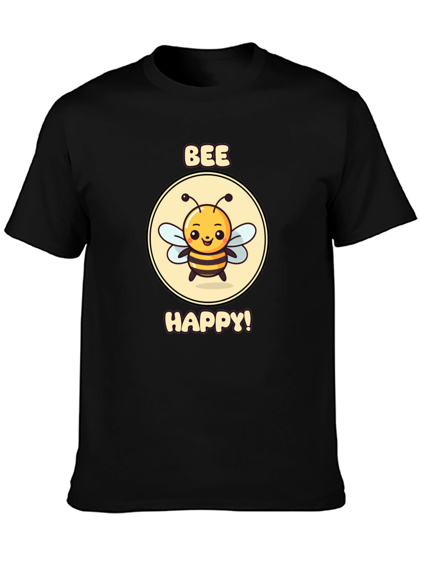 Bee Happy Graphic Tee - Black Cotton T-Shirt