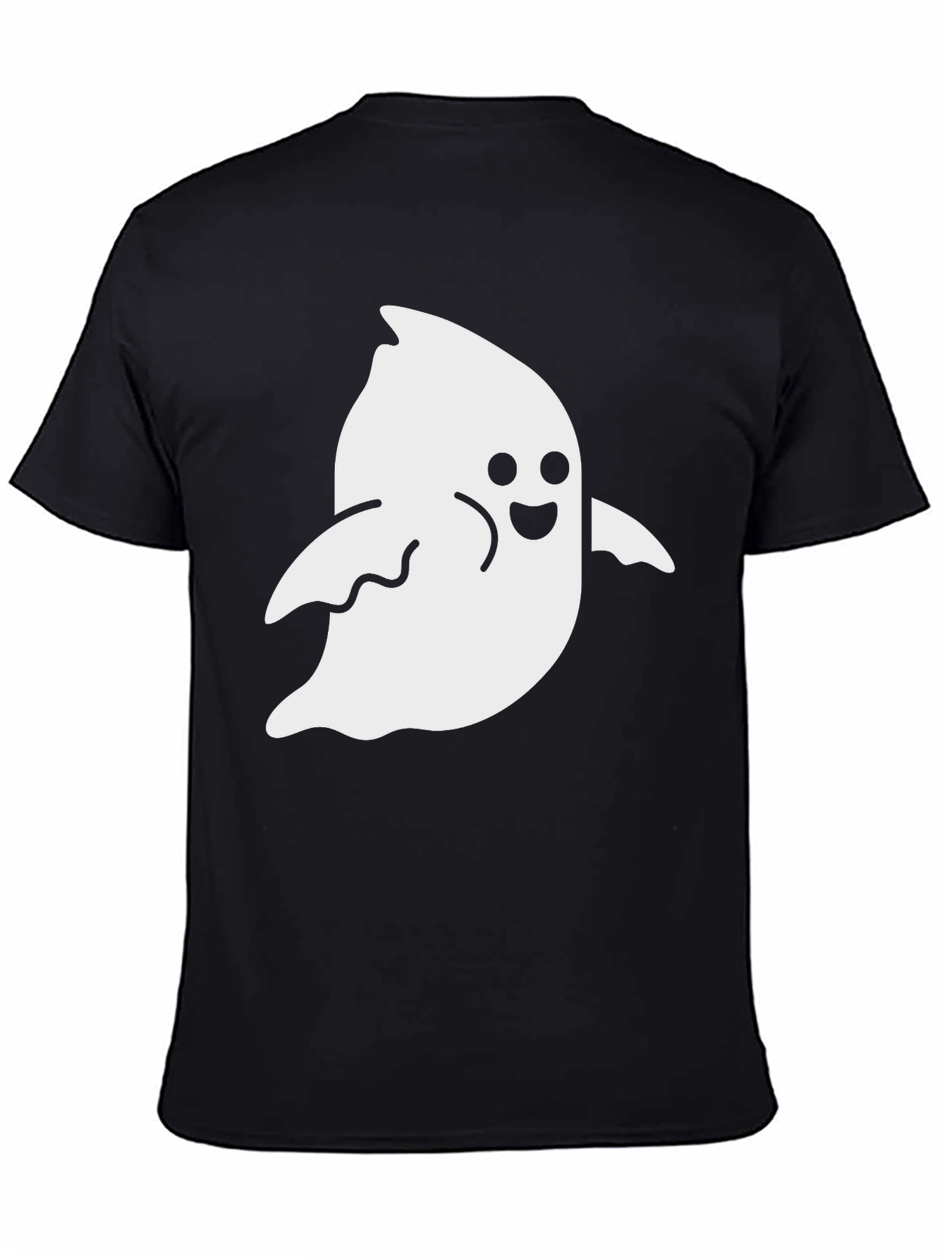 Spooky Season: Cute Ghost Graphic Tee - Black Cotton T-Shirt
