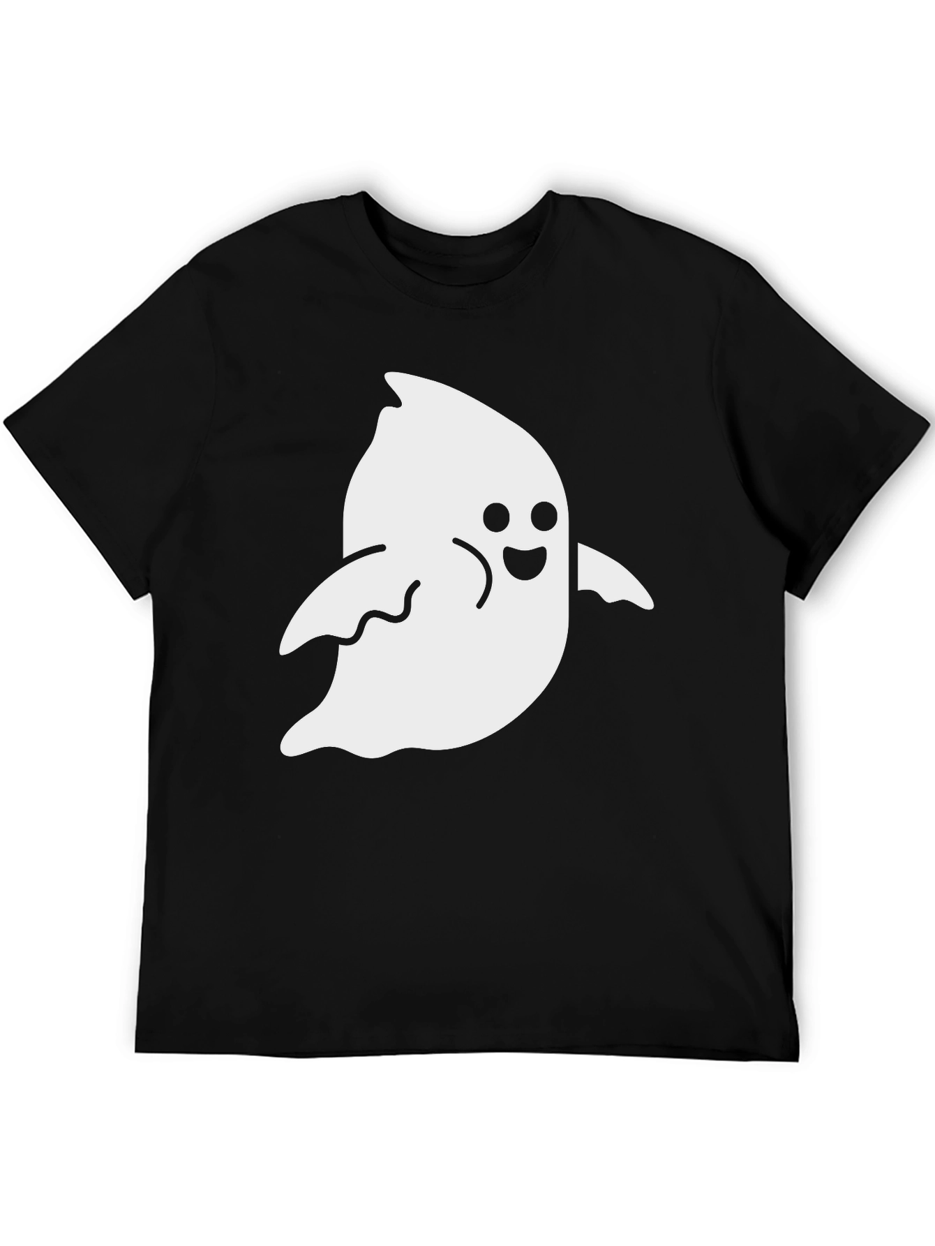 Spooky Season: Cute Ghost Graphic Tee - Black Cotton T-Shirt