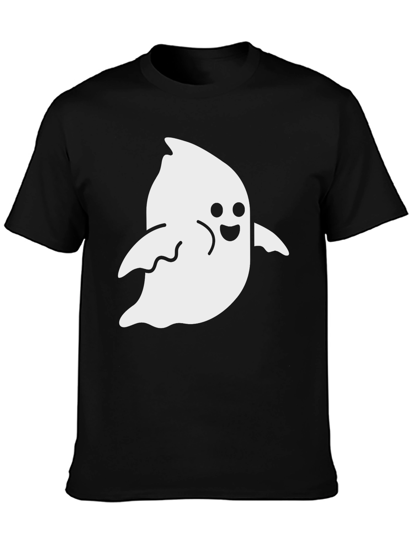 Spooky Season: Cute Ghost Graphic Tee - Black Cotton T-Shirt