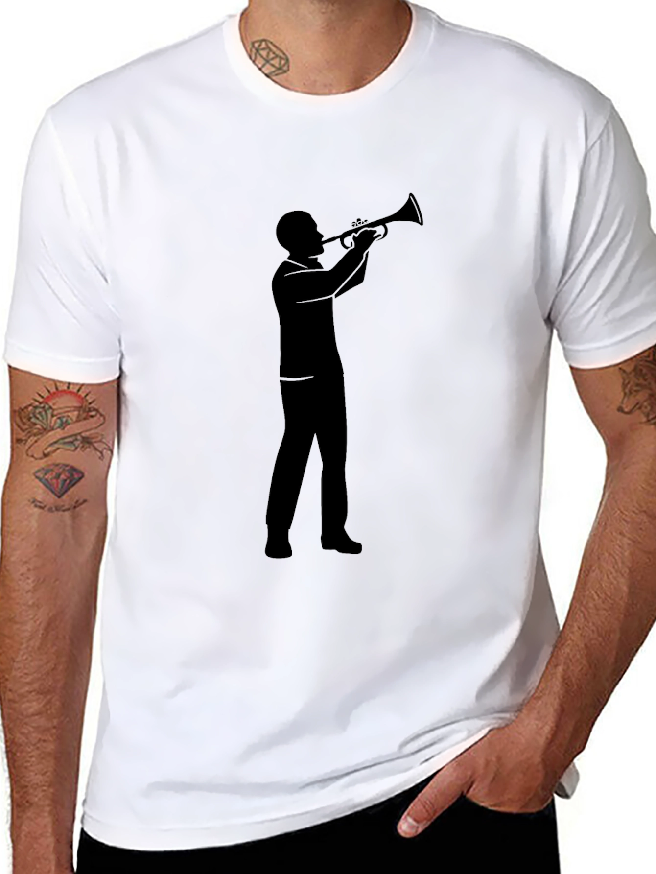 Black Trumpet Player Graphic Tee - Music Lover