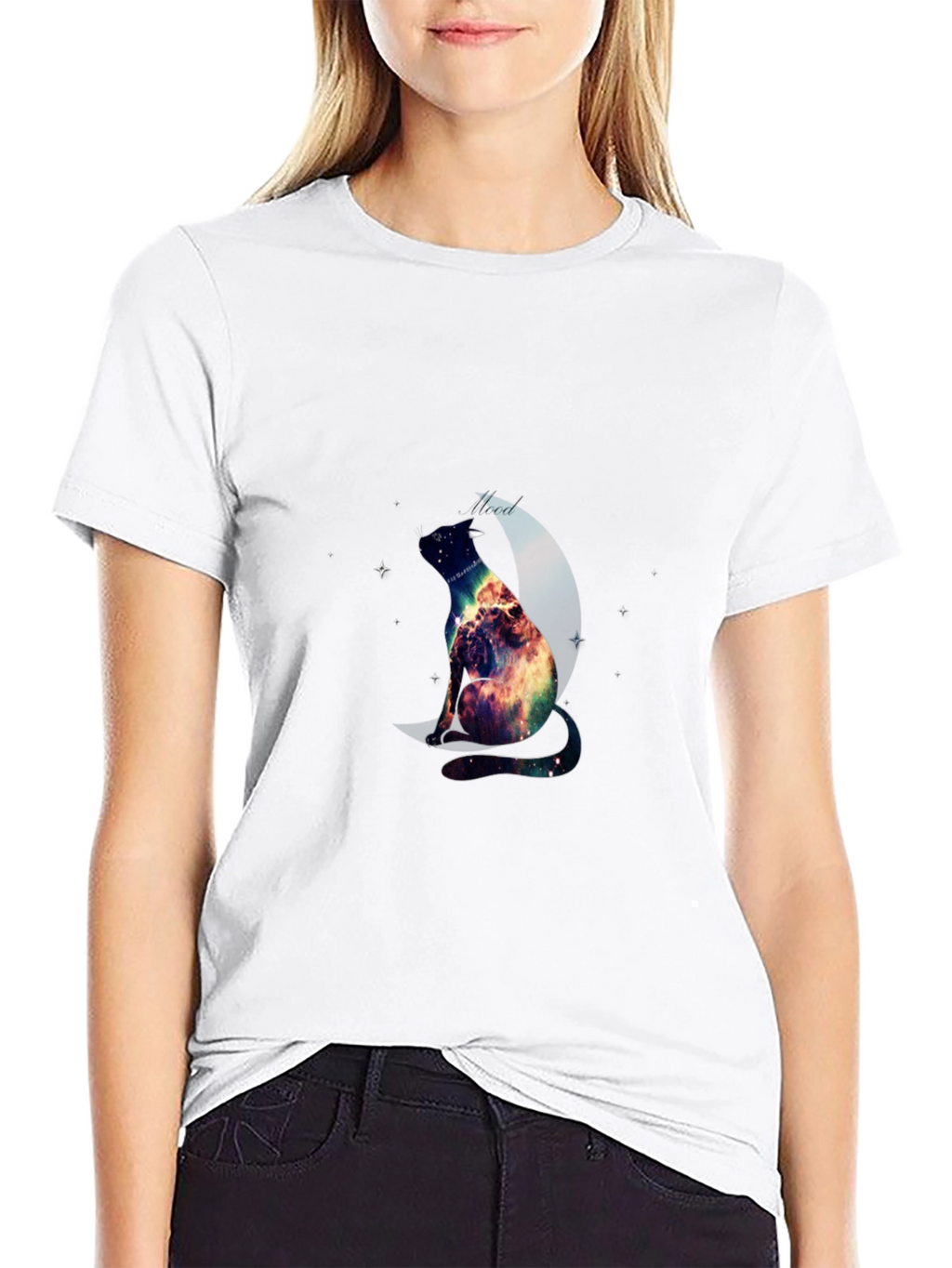 Cosmic Cat Graphic Tee - Galaxy Kitten Design