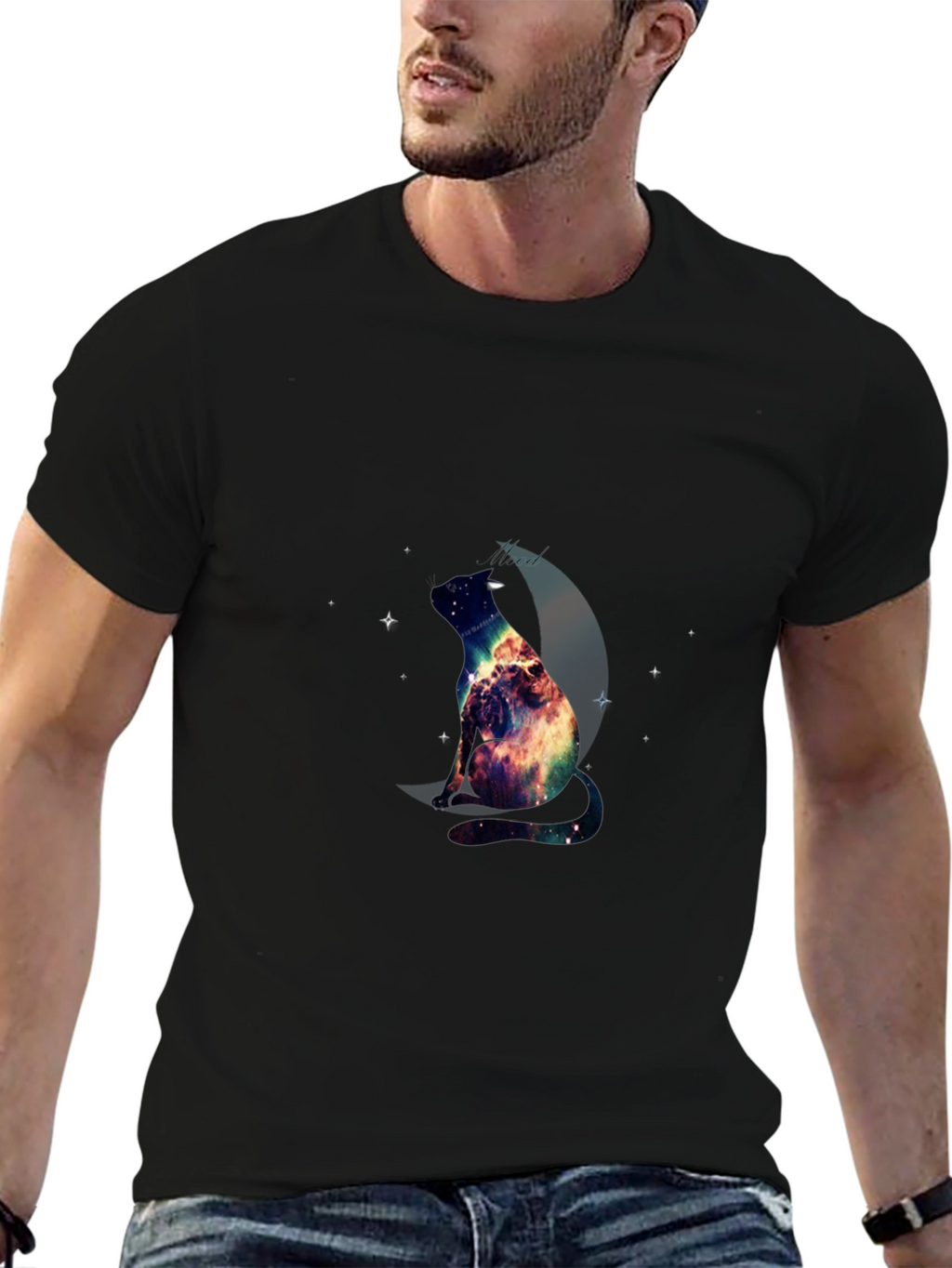 Cosmic Cat Graphic Tee - Galaxy Kitten Design