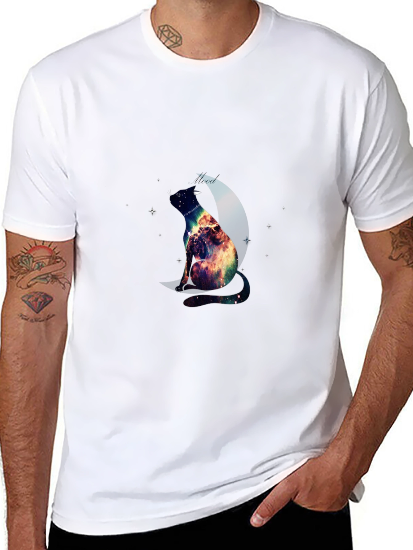 Cosmic Cat Graphic Tee - Galaxy Kitten Design