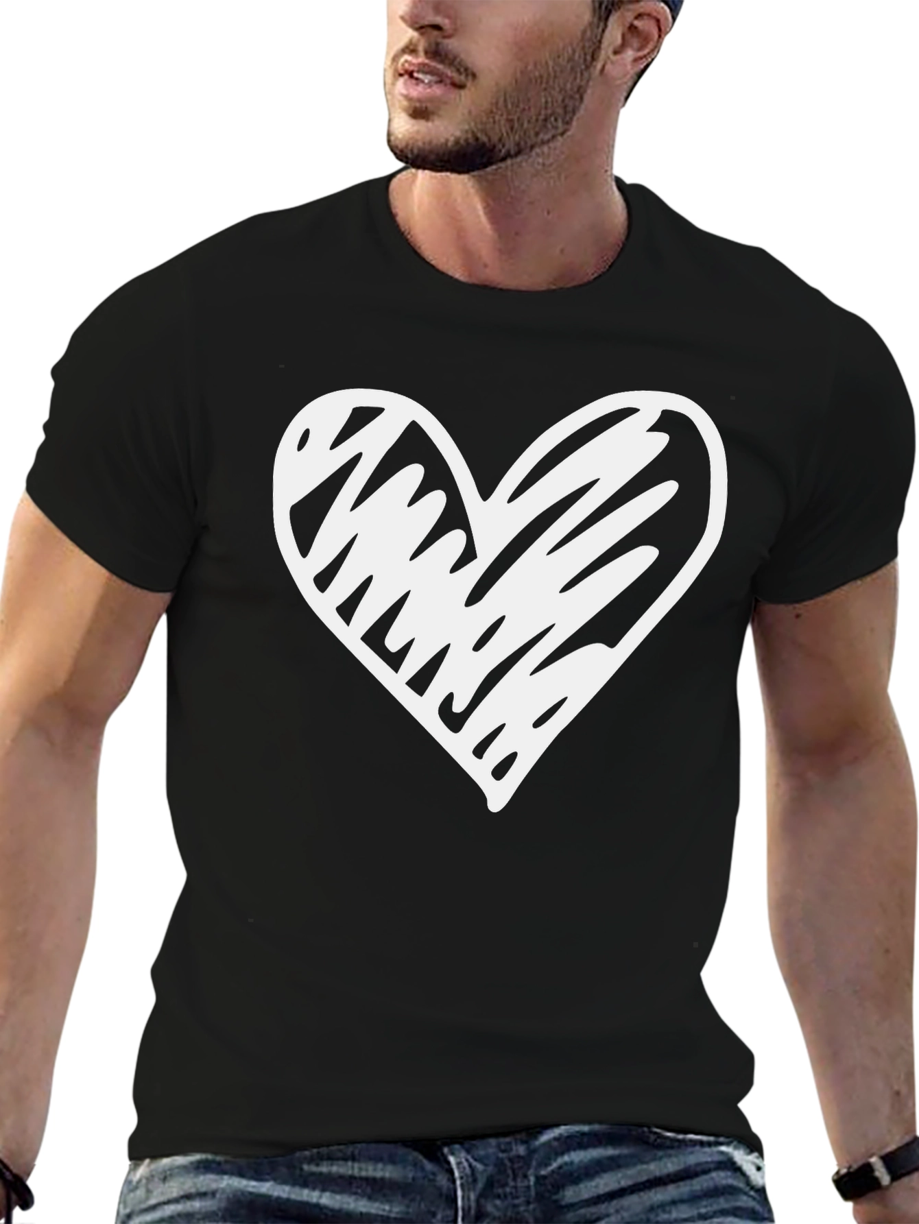 Heart Scribble Graphic Black T-Shirt