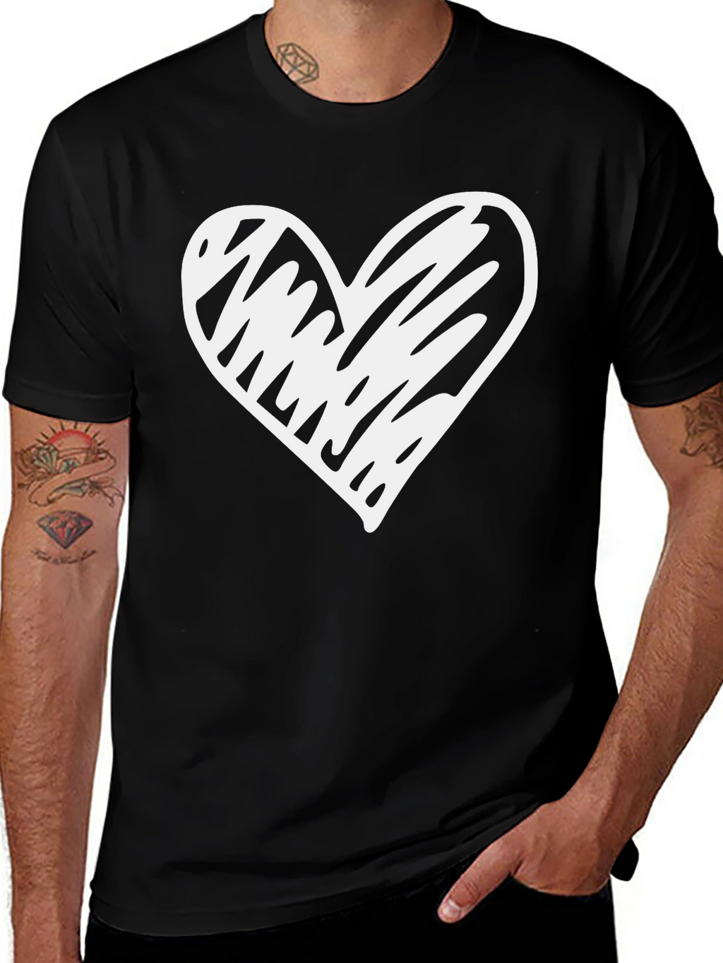 Heart Scribble Graphic Black T-Shirt