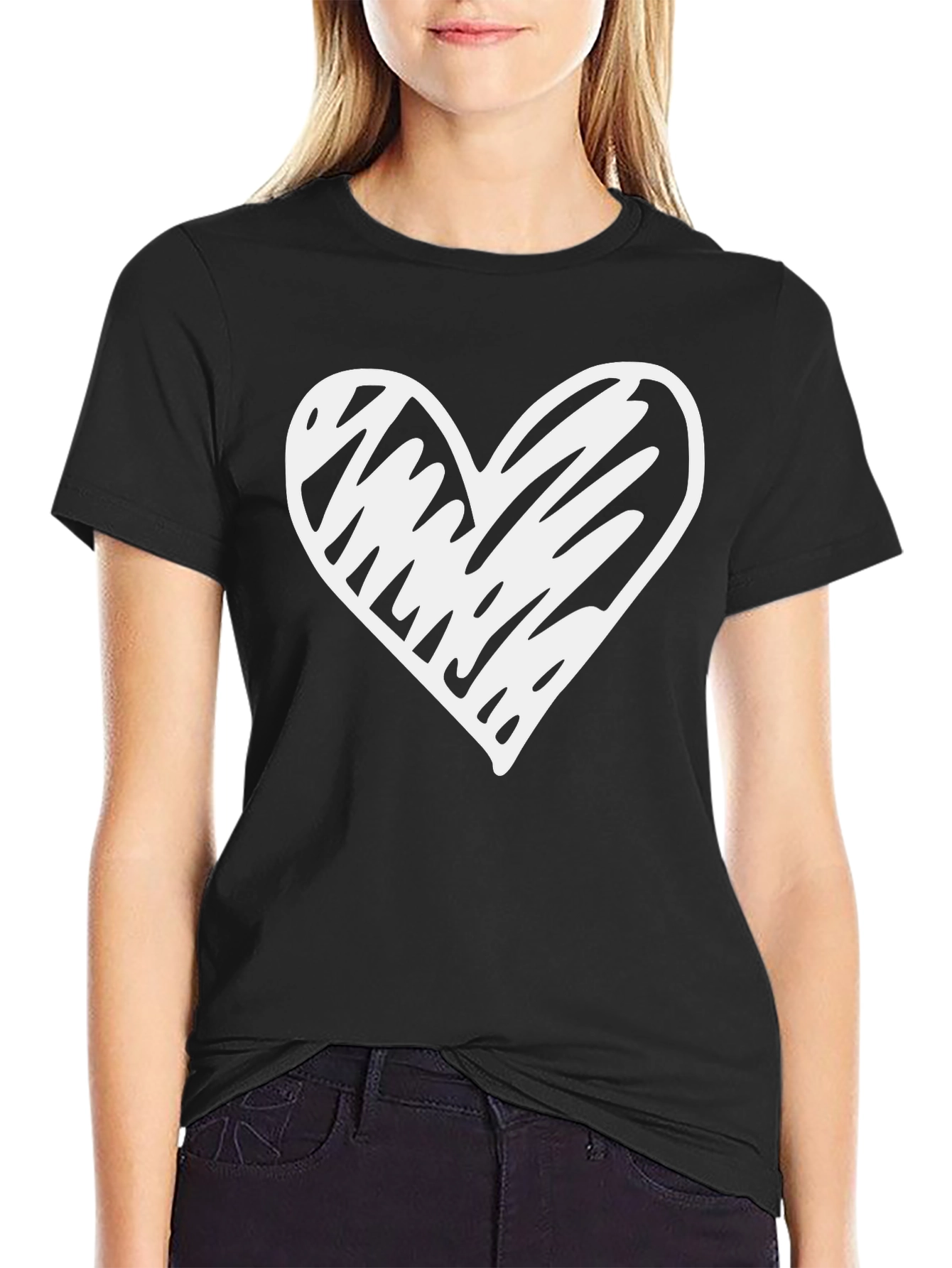 Heart Scribble Graphic Black T-Shirt