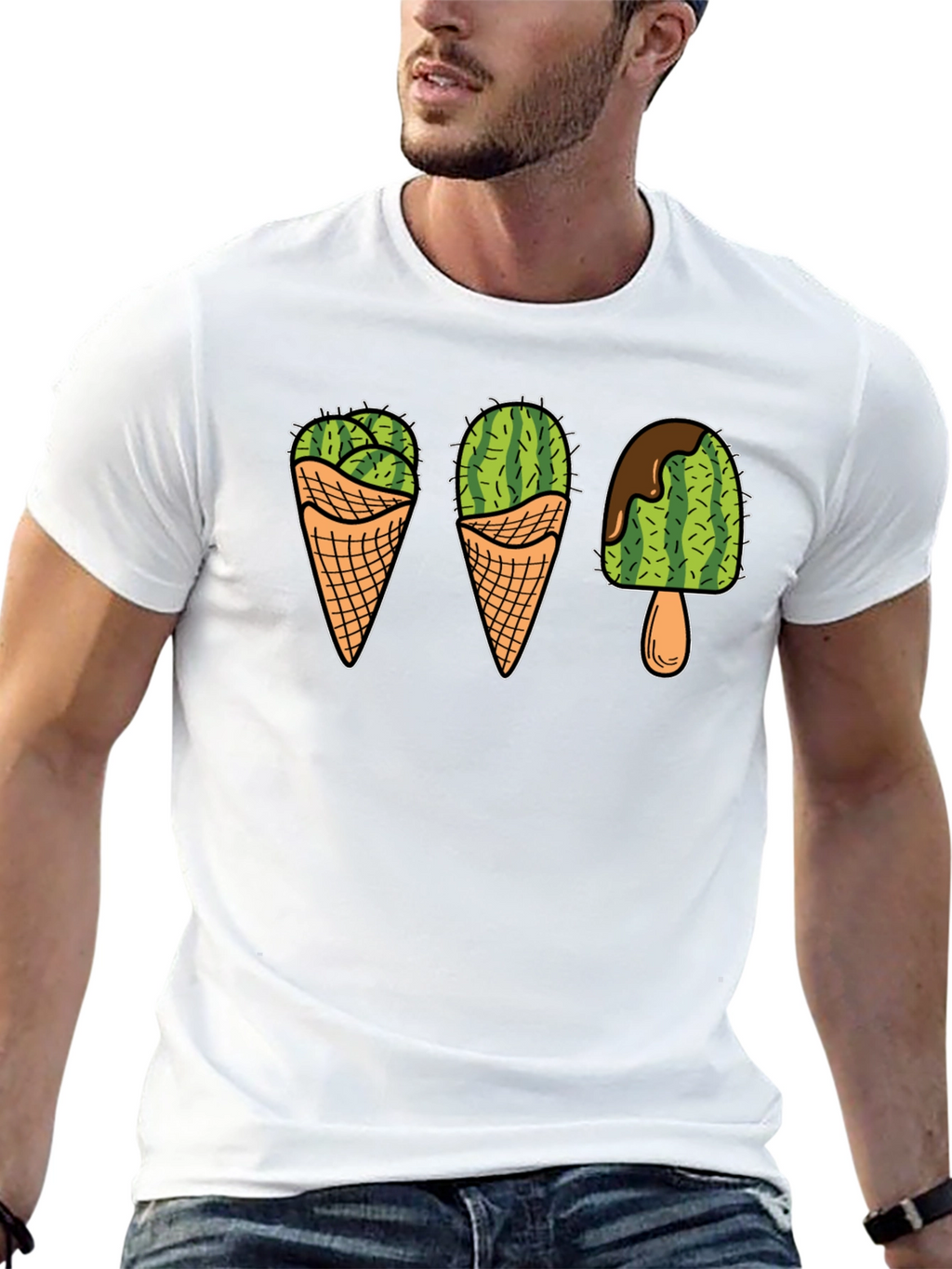 Cactus Ice Cream Graphic Tee - Novelty T-Shirt