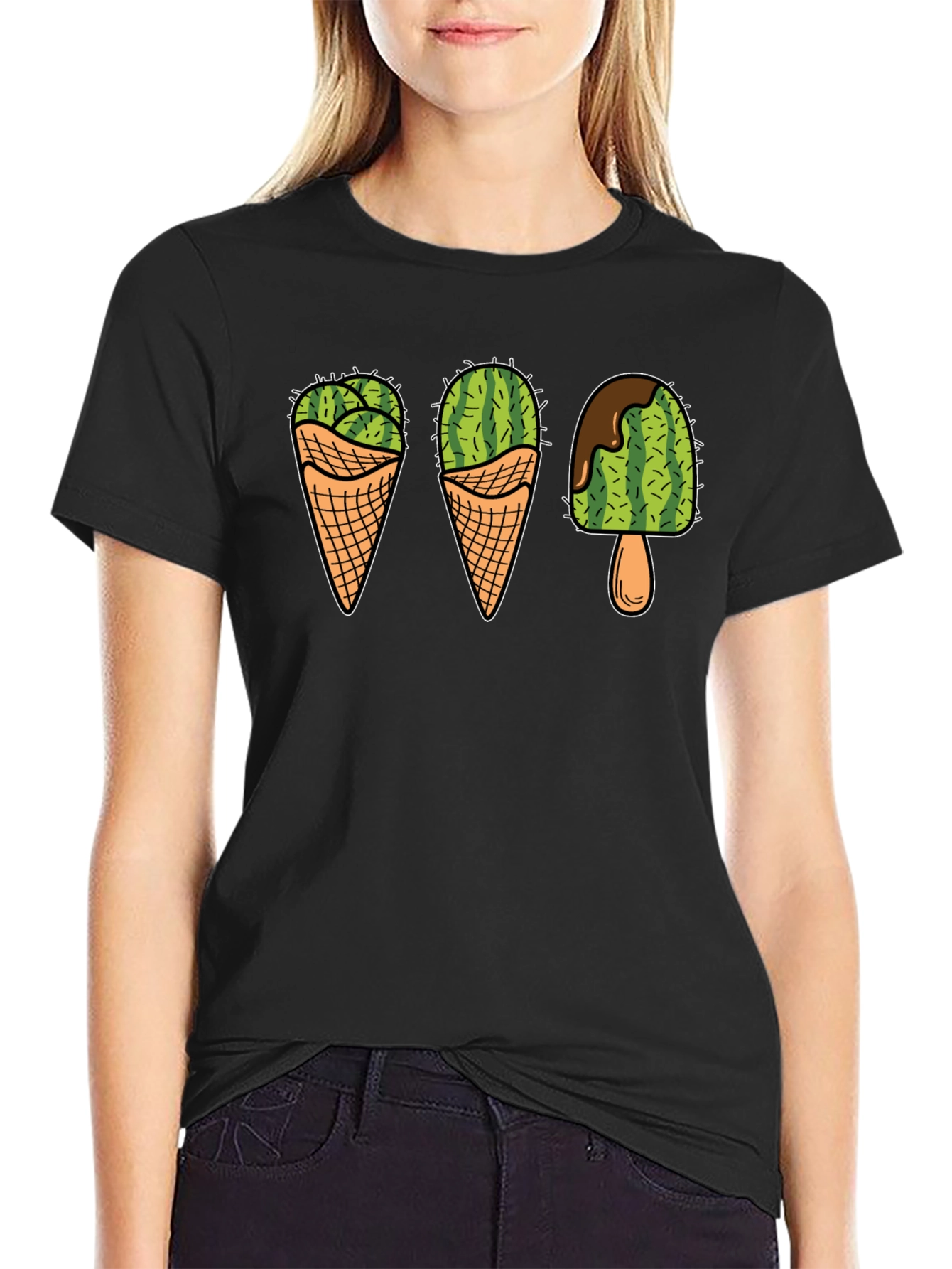 Cactus Ice Cream Graphic Tee - Novelty T-Shirt
