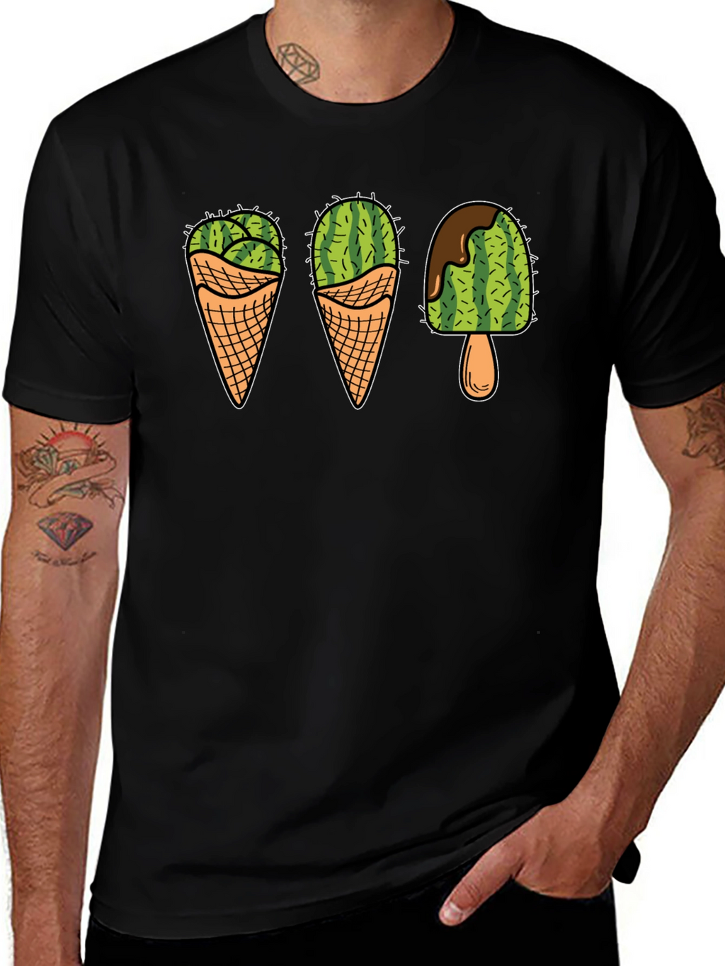 Cactus Ice Cream Graphic Tee - Novelty T-Shirt