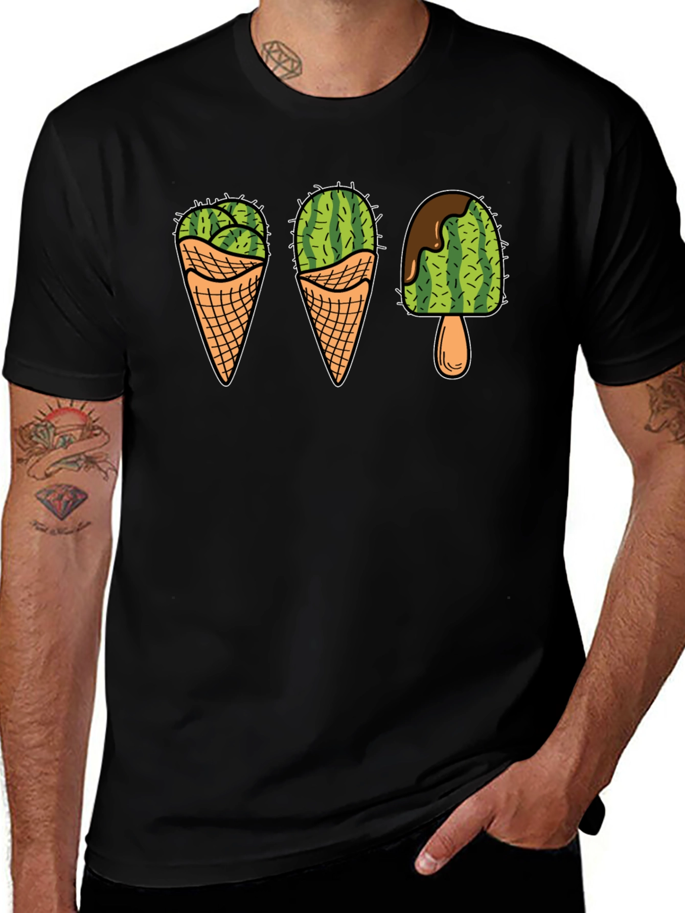 Cactus Ice Cream Graphic Tee - Novelty T-Shirt