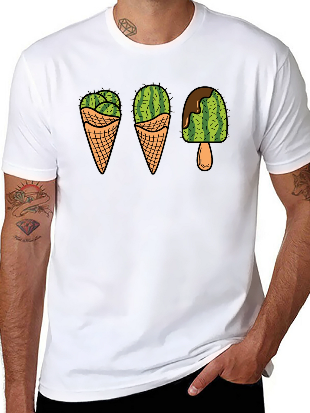 Cactus Ice Cream Graphic Tee - Novelty T-Shirt
