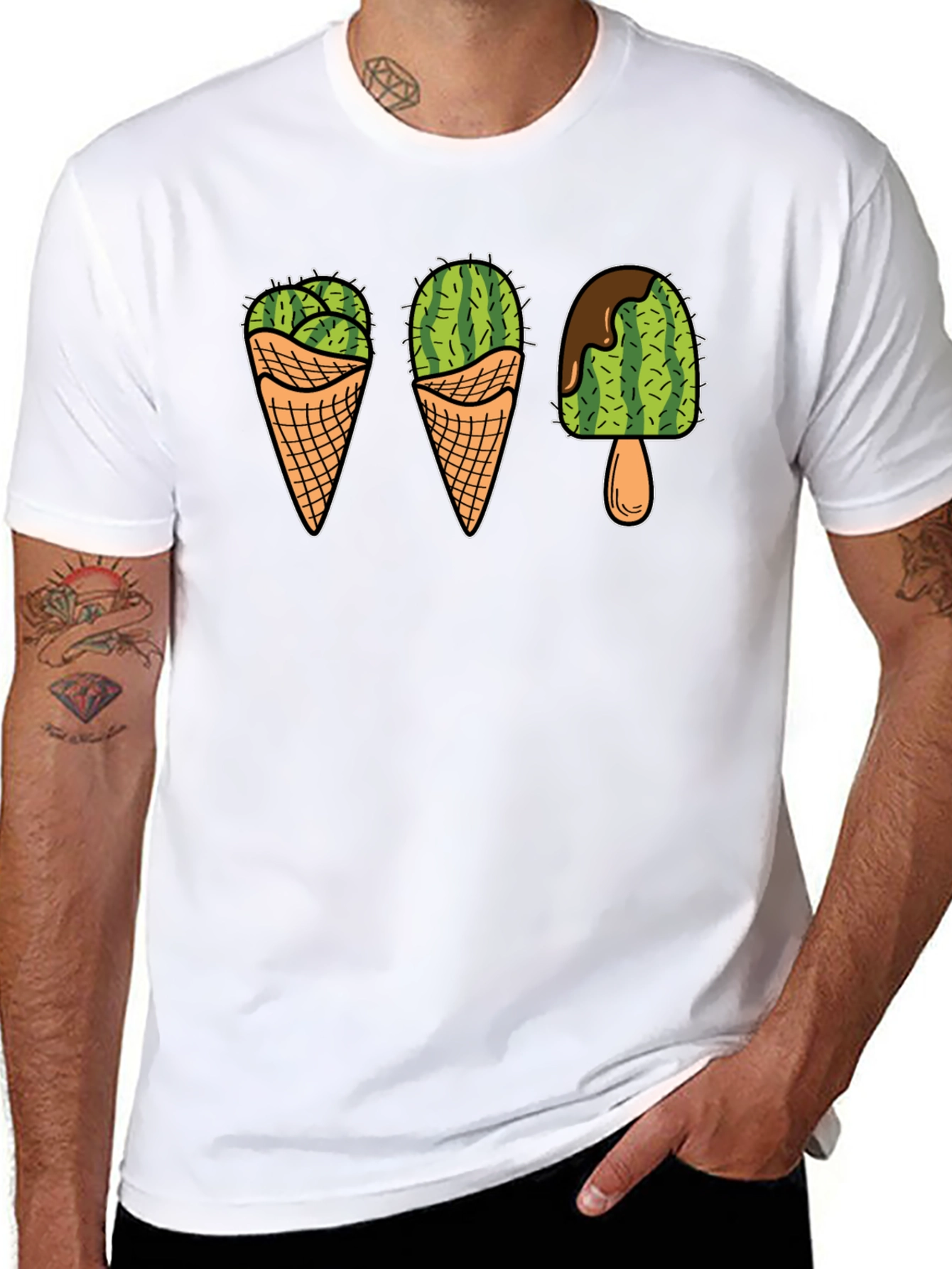 Cactus Ice Cream Graphic Tee - Novelty T-Shirt