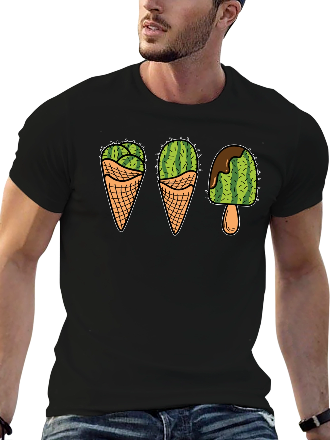Cactus Ice Cream Graphic Tee - Novelty T-Shirt