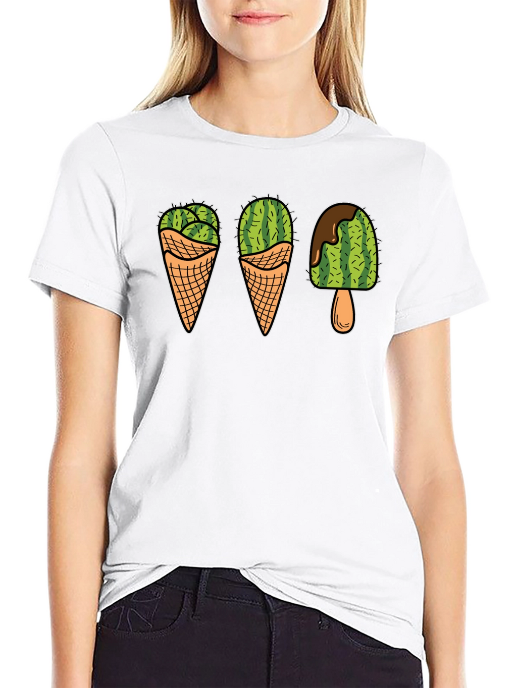 Cactus Ice Cream Graphic Tee - Novelty T-Shirt