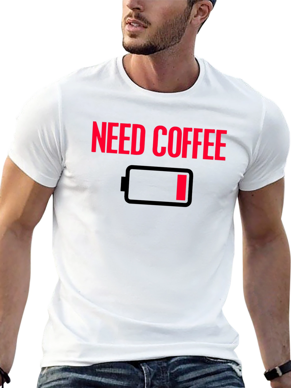 Need Coffee T-Shirt - Low Battery Graphic Tee
